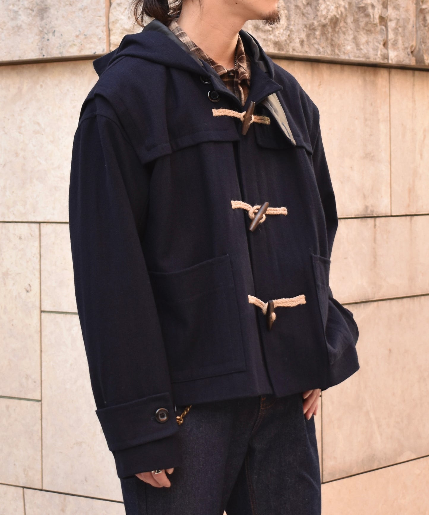 ウールメルトンダッフルブルゾン[Dark Navy]