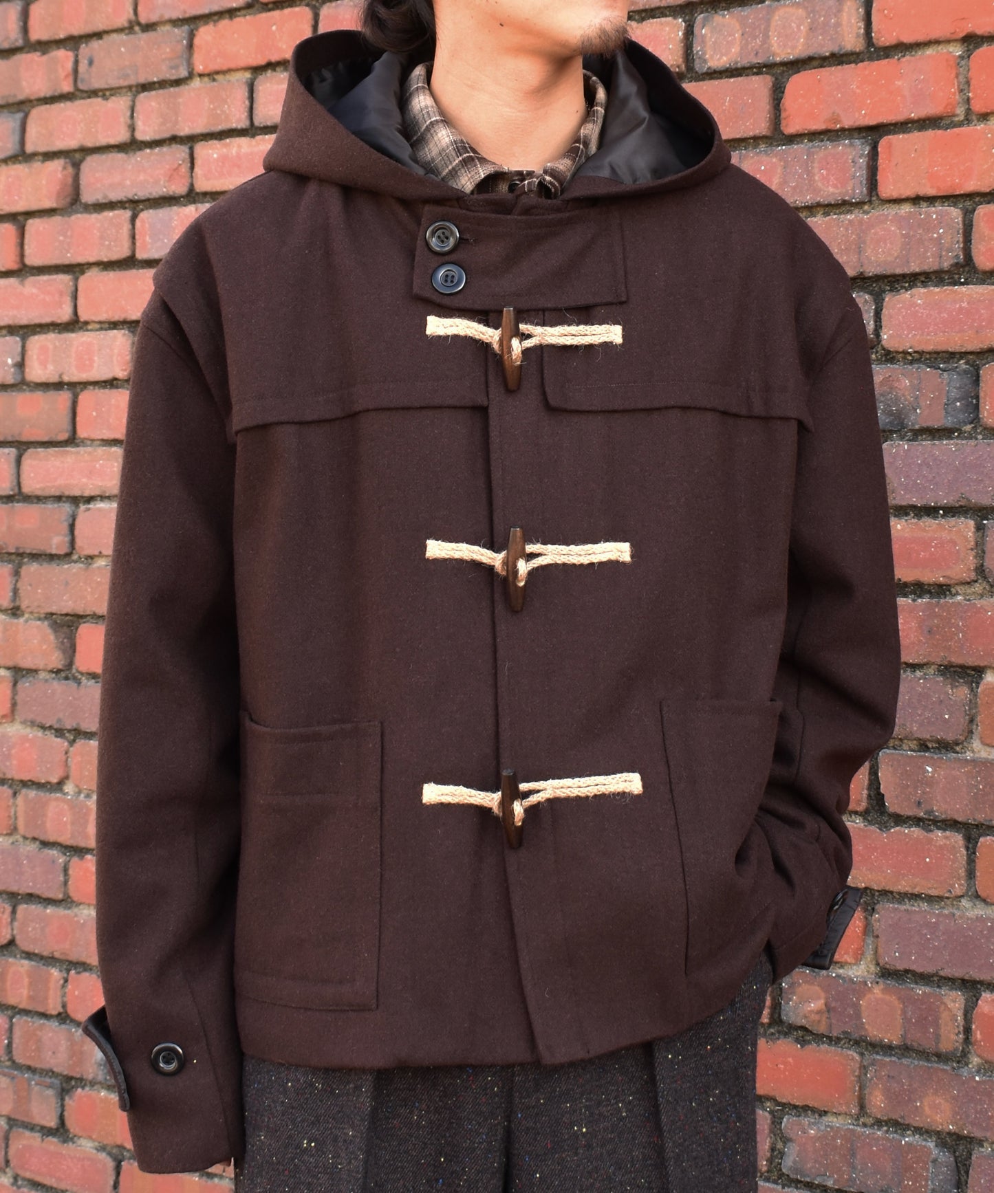 ウールメルトンダッフルブルゾン[Dark Brown]