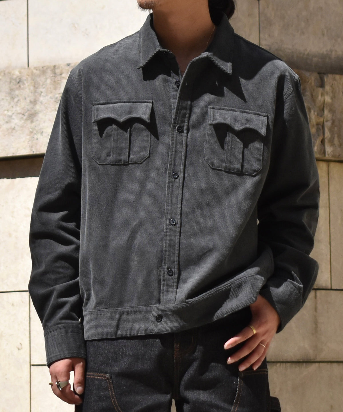 コーデュロイミリタリーシャツ[Dark Gray]