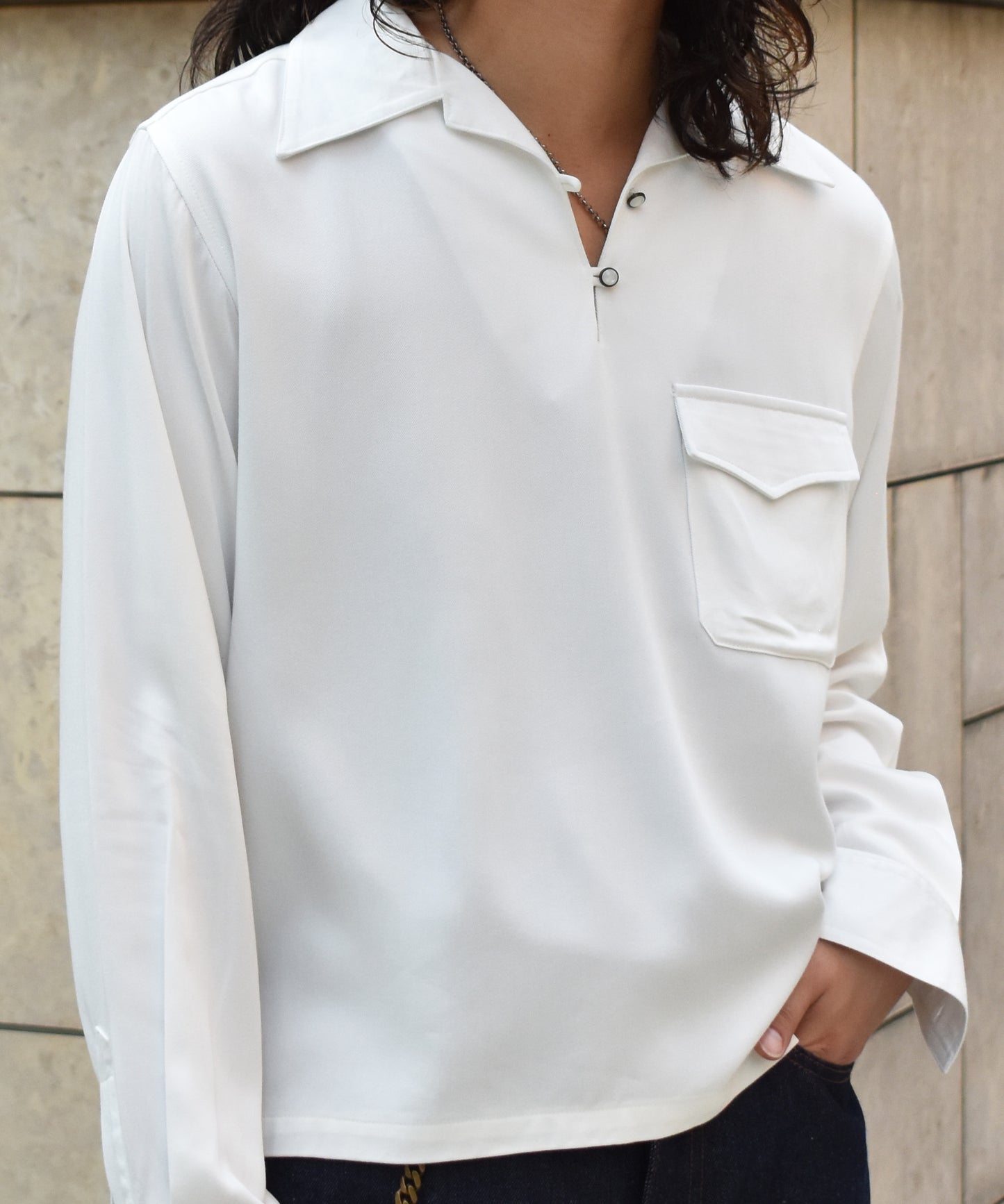 レーヨンプルオーバーシャツ[White]