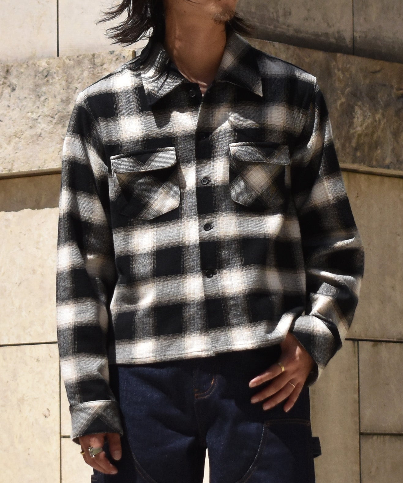 フランネルチェックシャツ[Black]