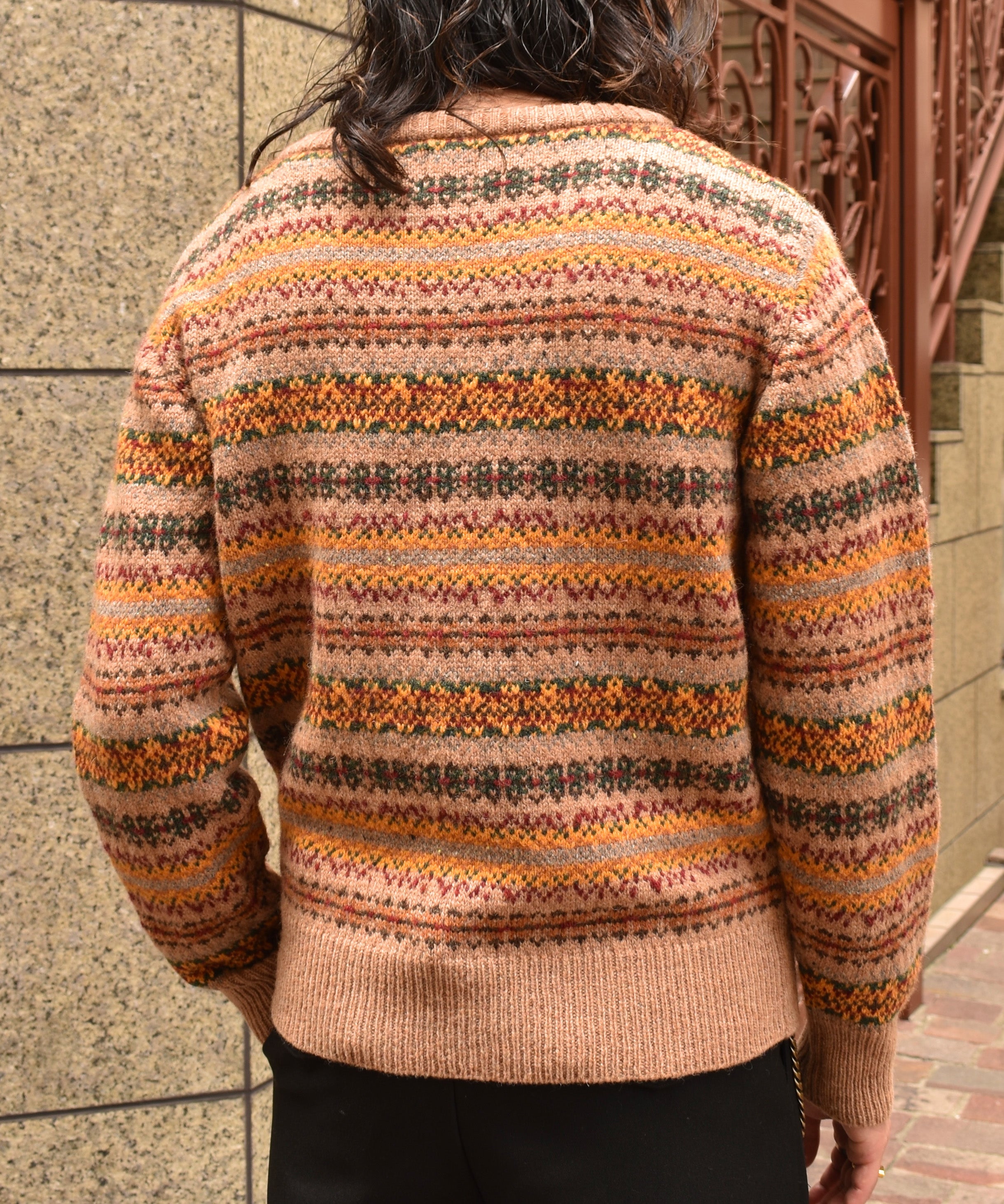 ヴィンテージ 短丈 ショート丈 ノルディックニット ブラウン