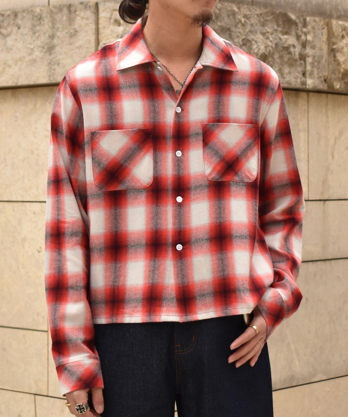 オンブレチェックシャツ[Red]