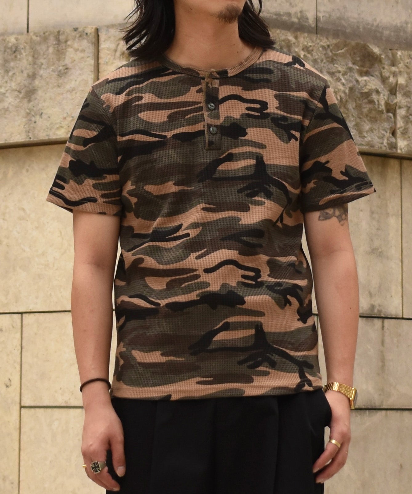 カモサーマルヘンリーTシャツ[Light Brown]