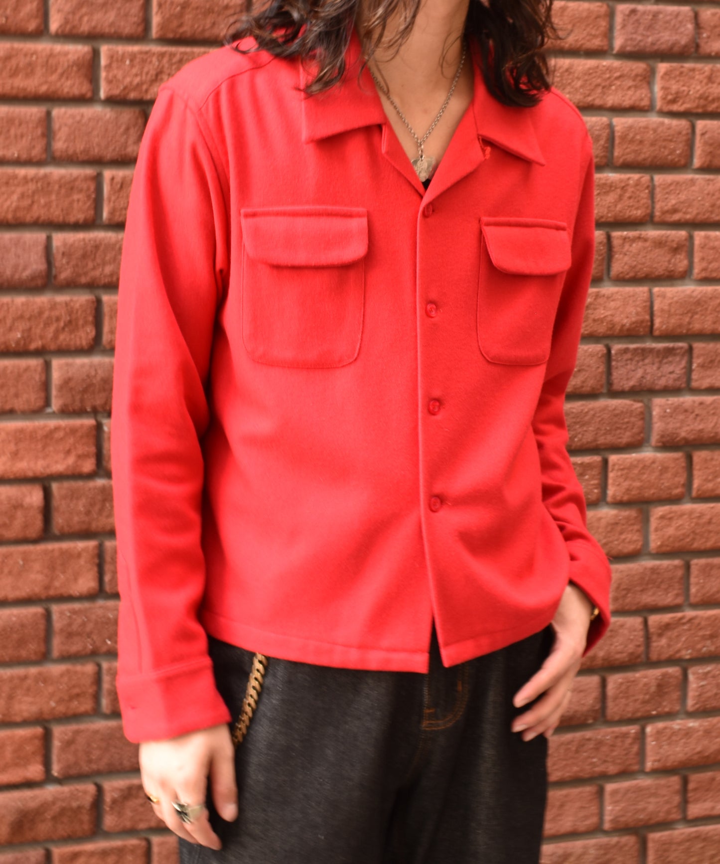ウールオープンカラーシャツ[Red]
