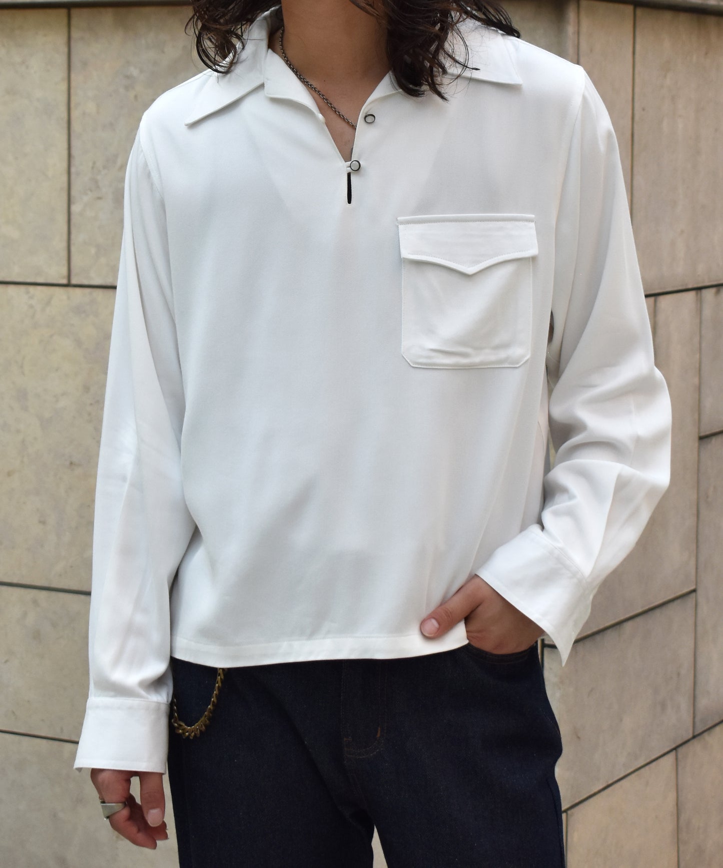 レーヨンプルオーバーシャツ[White]