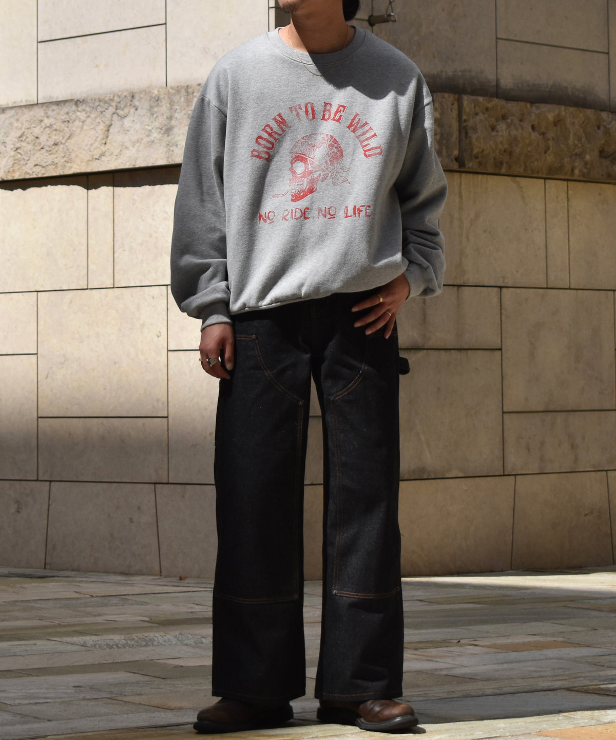 FADED SKULL SWEAT[Gray×Red]