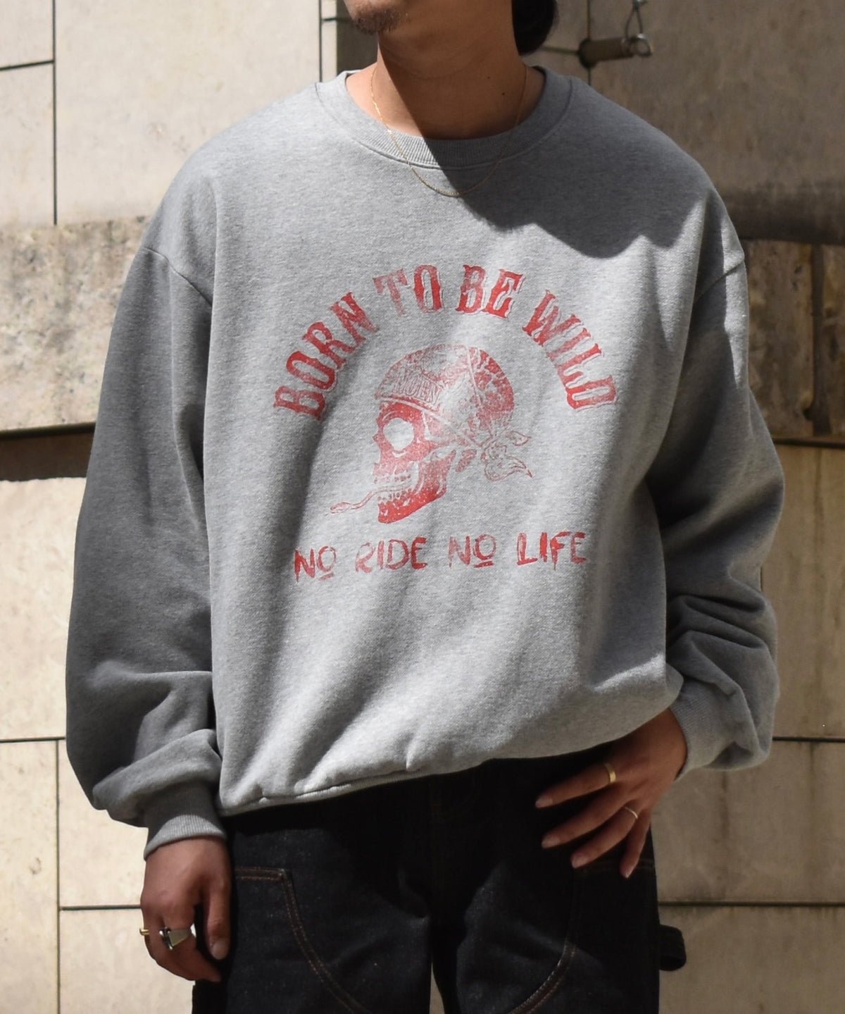 FADED SKULL SWEAT[Gray×Red]