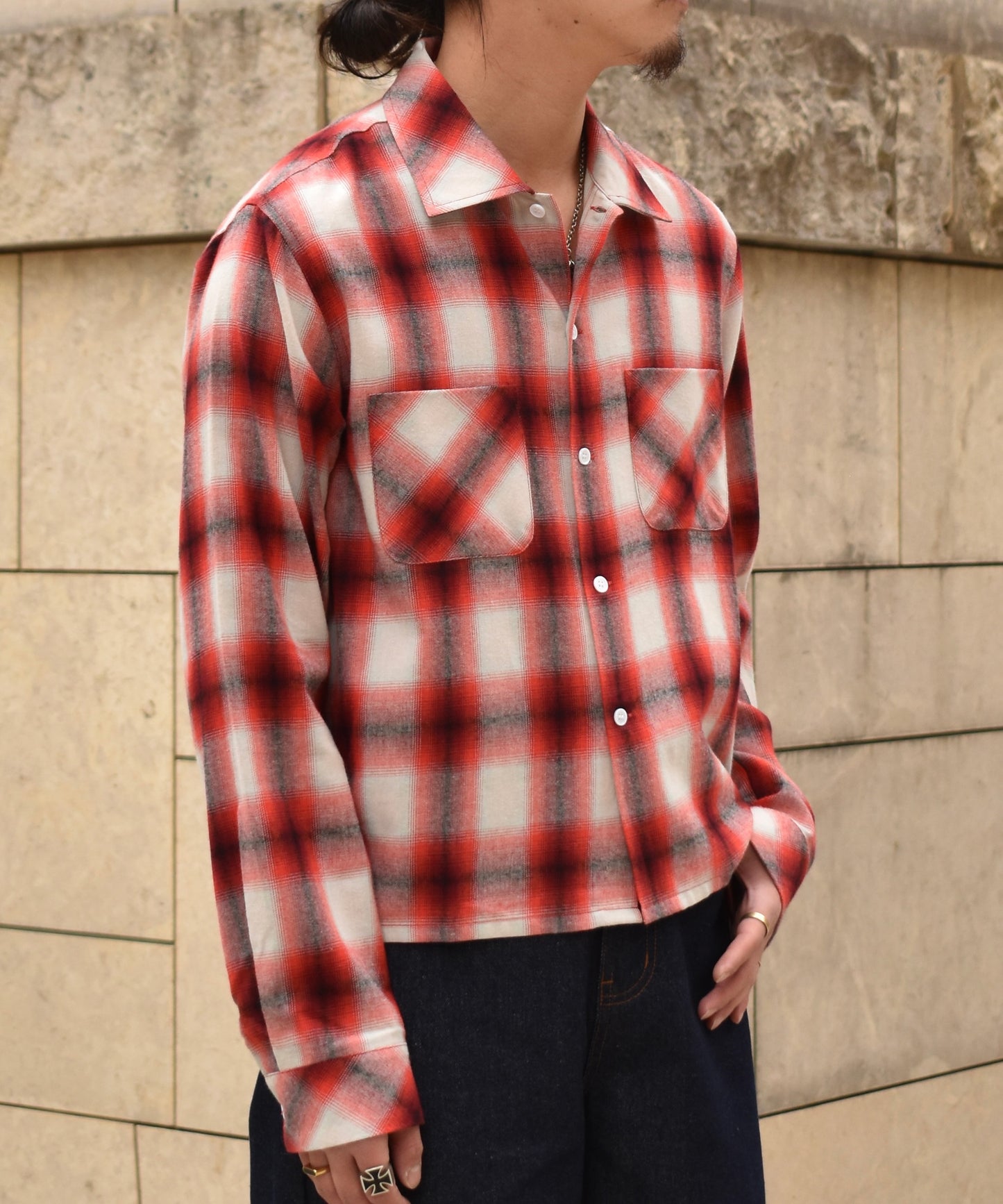 オンブレチェックシャツ[Red]