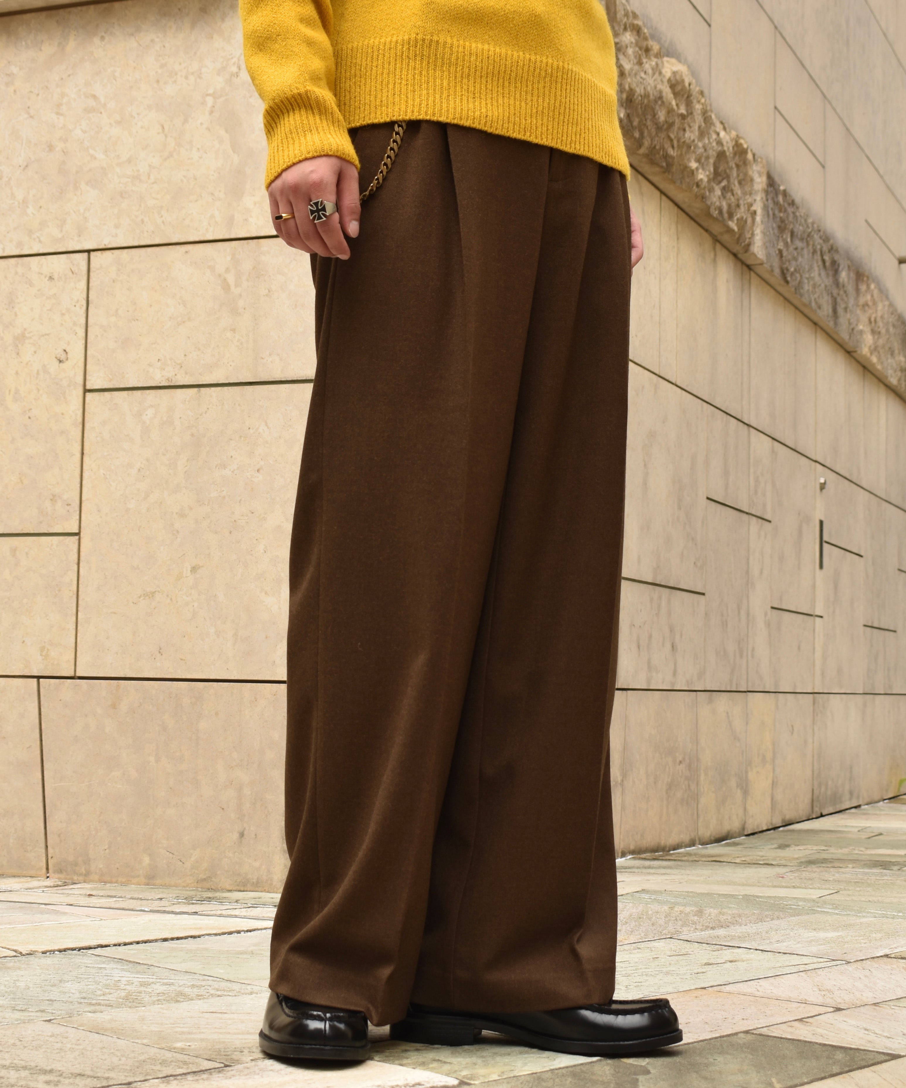 ばぶる 70s SLIMACKS 絣 ネップ ウール スラックス ブラウン 70s SLIMACKS 絣 ネップ ウール スラックス ブラウン