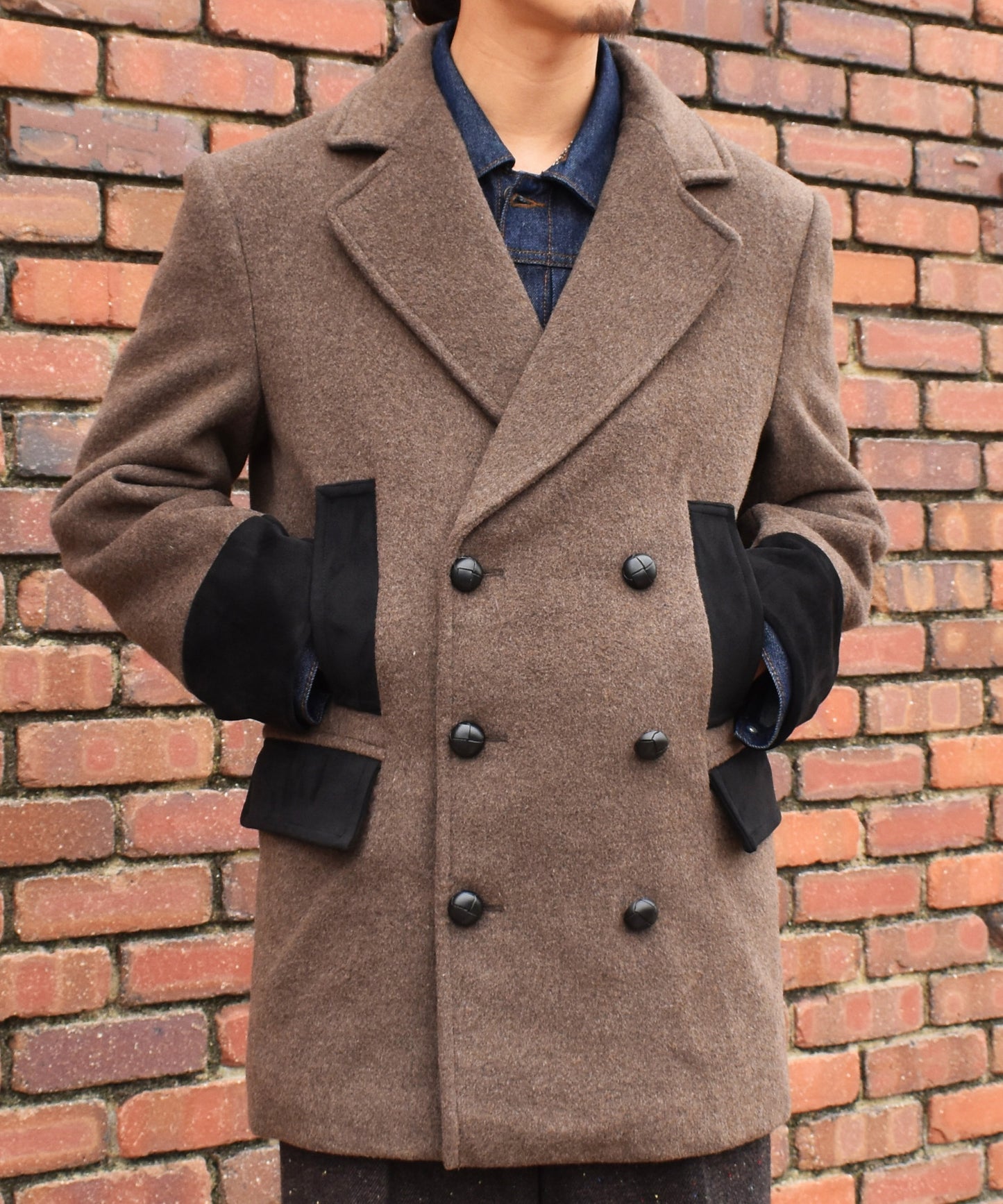 スエードデザインメルトンPコート[Brown]