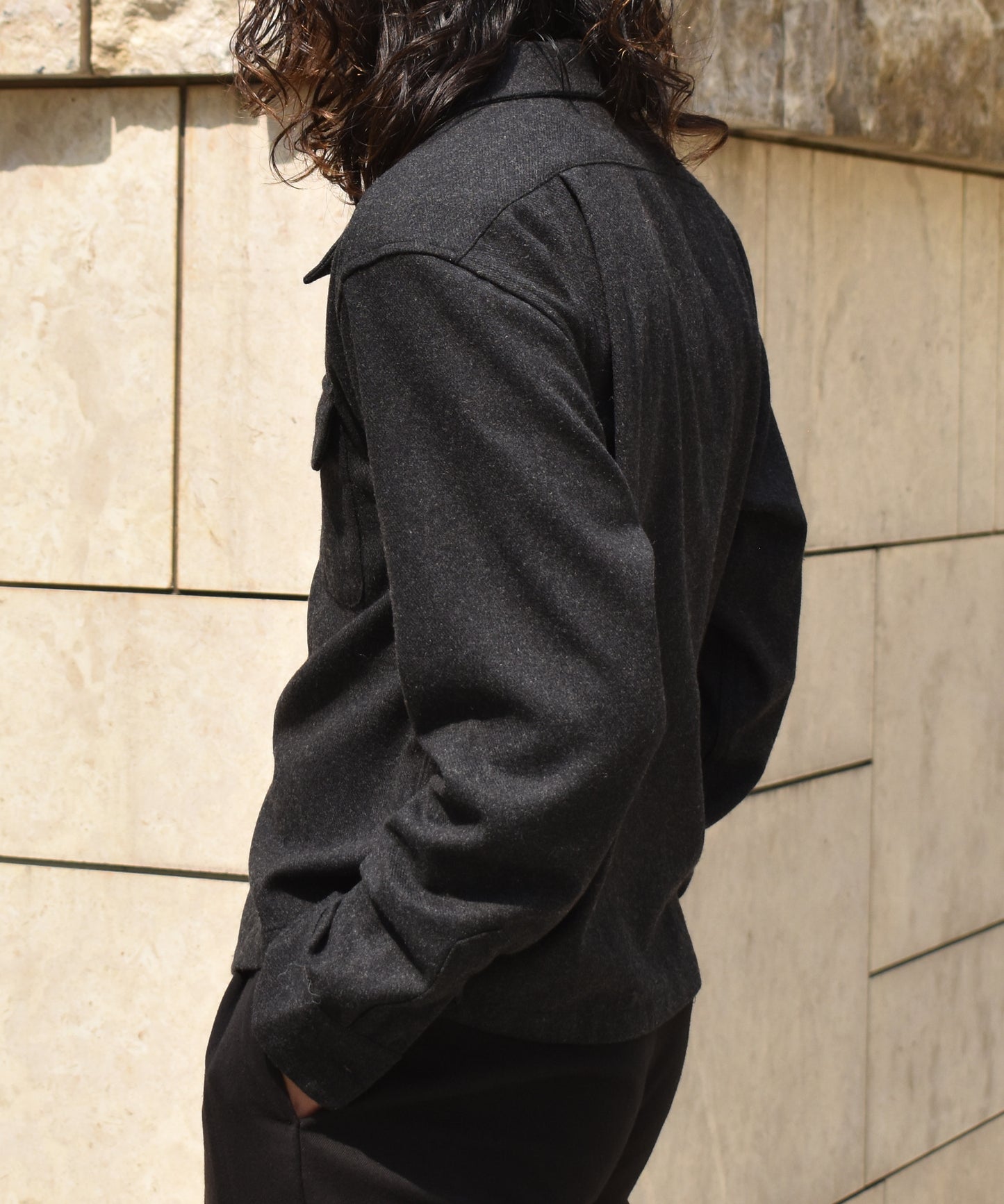 ウールオープンカラーシャツ[Charcoal Gray]
