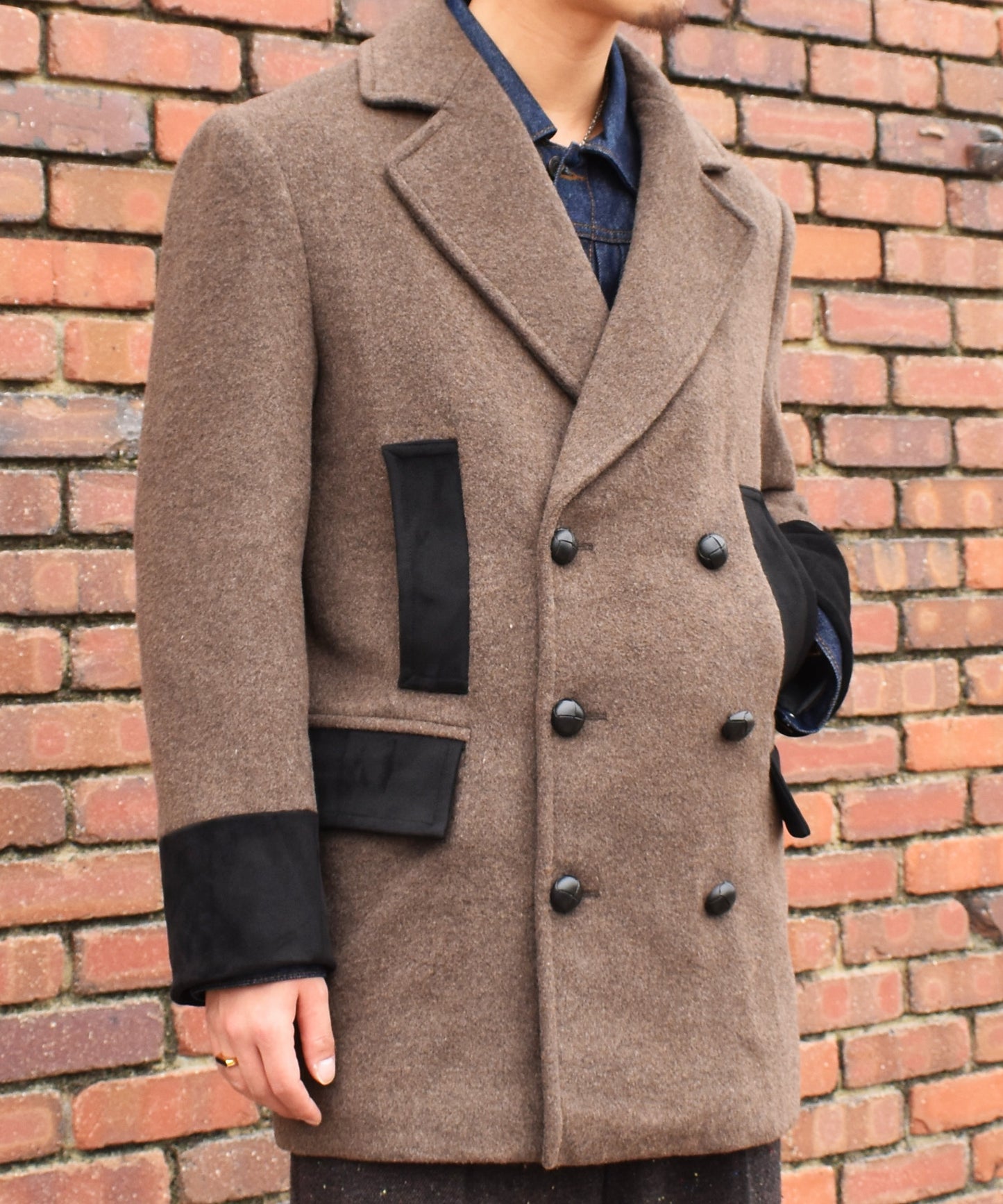 スエードデザインメルトンPコート[Brown]