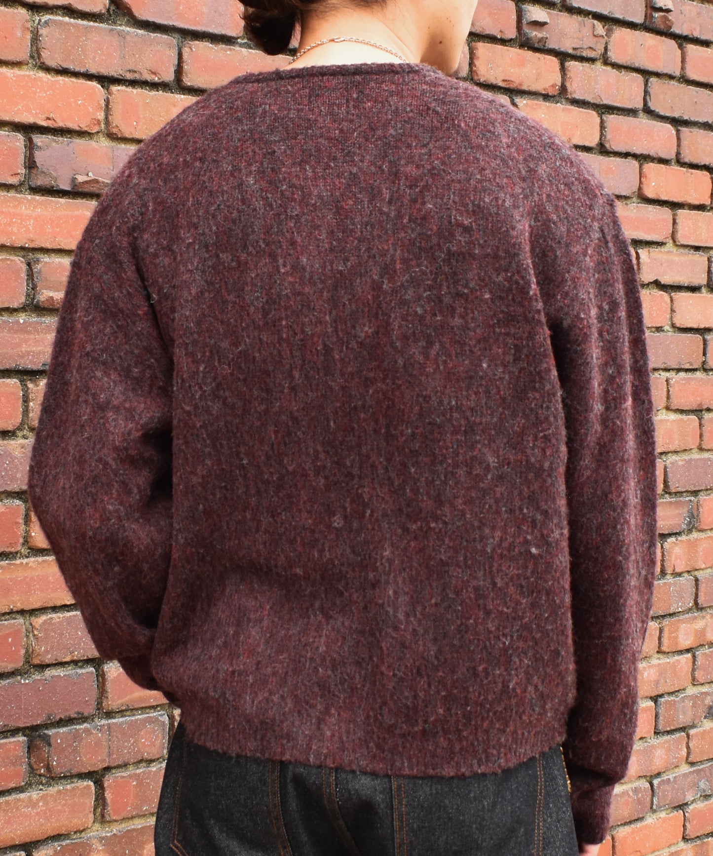 ヘンリーネックメランジウールニット[Burgundy]