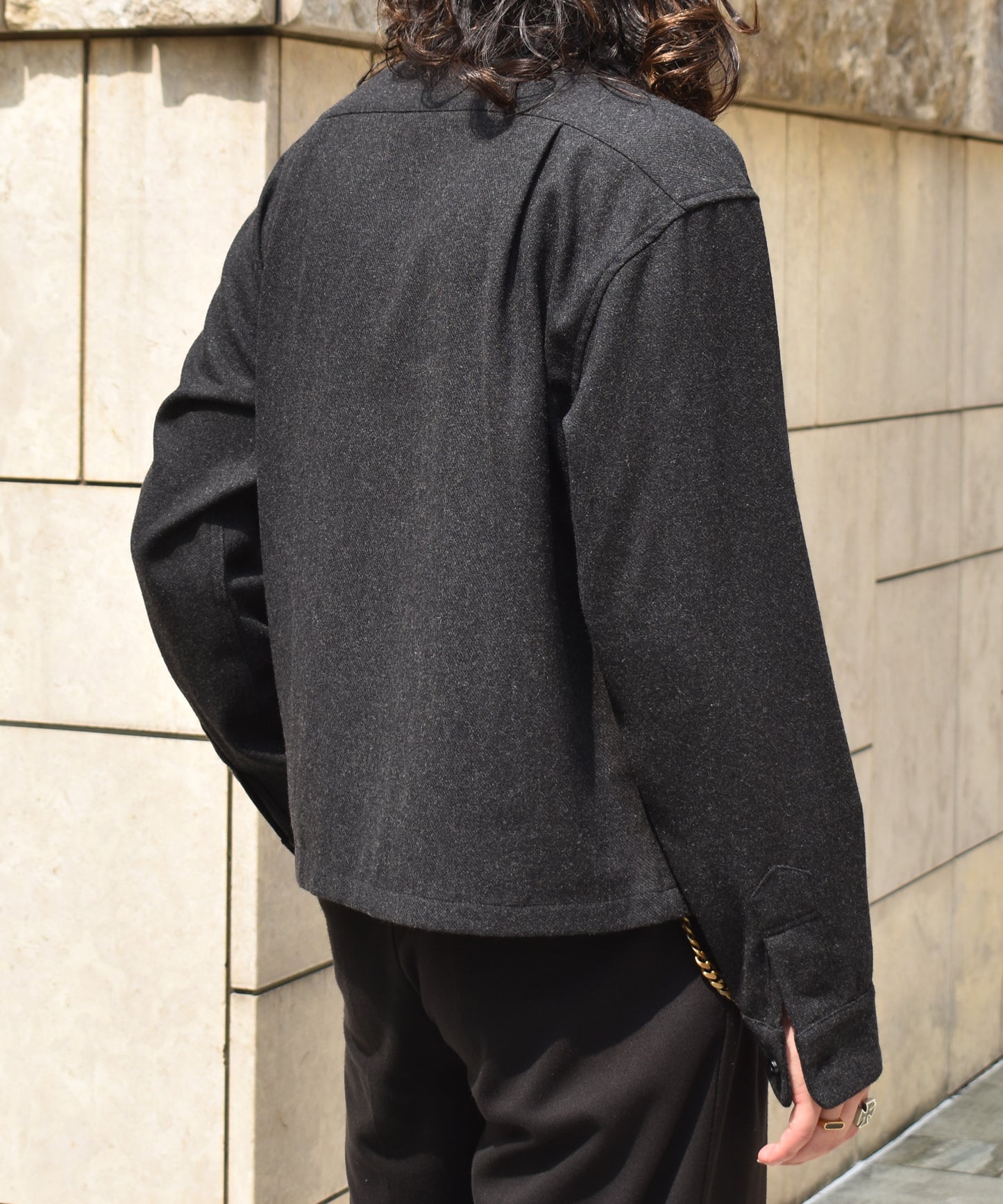 ウールオープンカラーシャツ[Charcoal Gray]