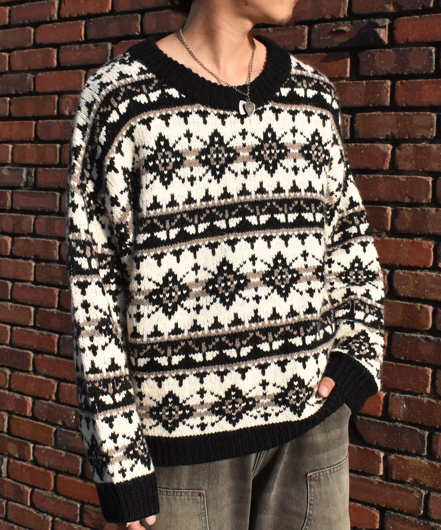 ノルディッククルーネックニット[Black]