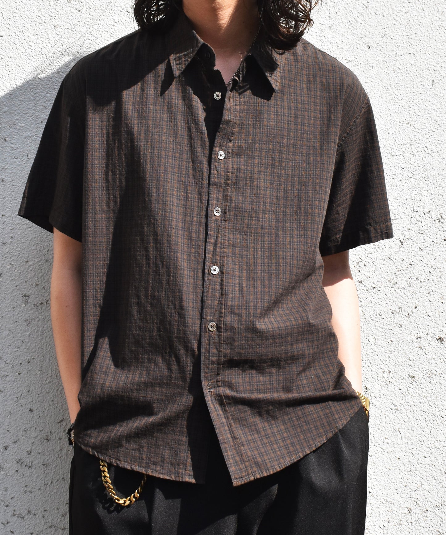 グラフチェック半袖シャツ[Brown]