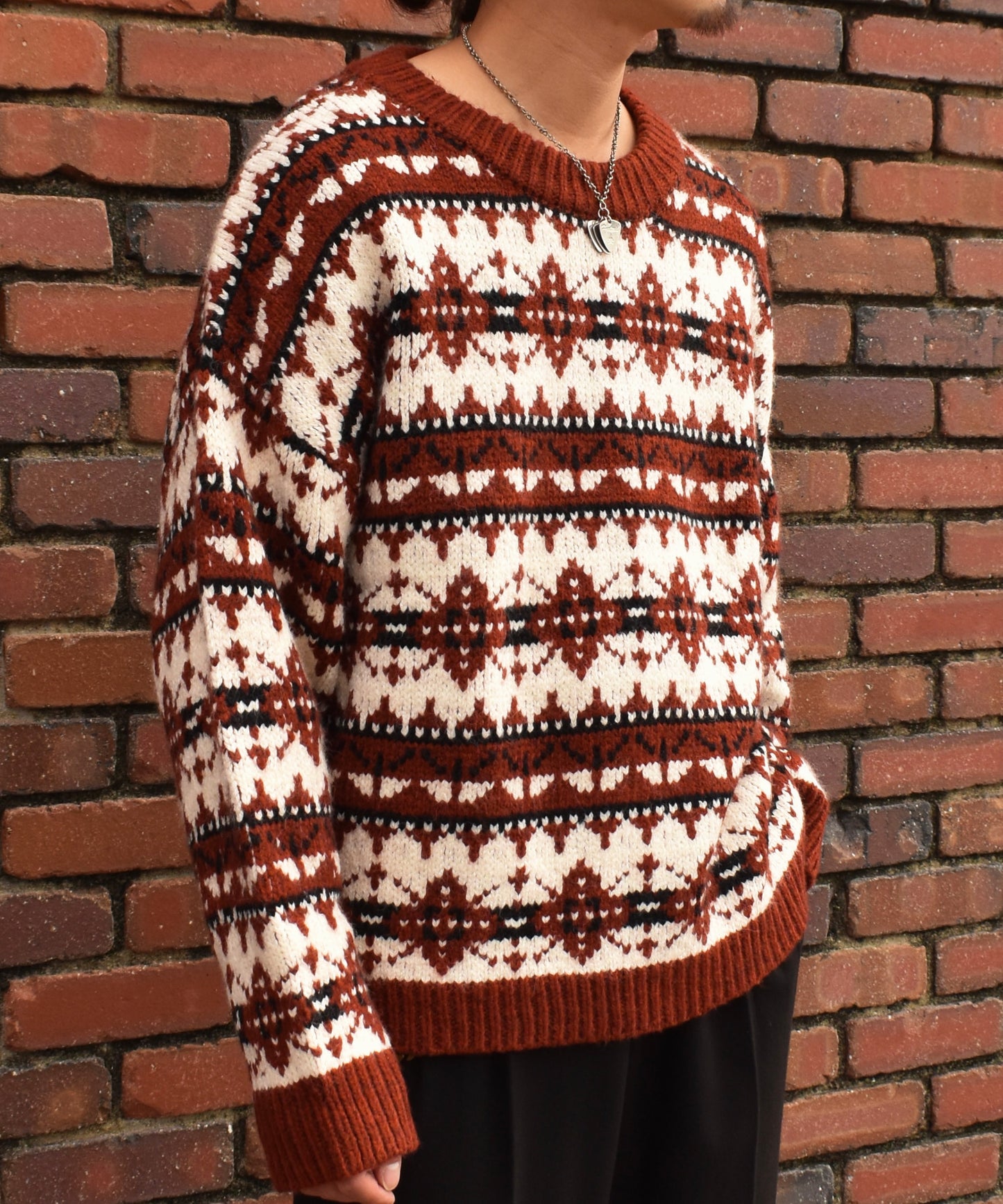 ノルディッククルーネックニット[Red]