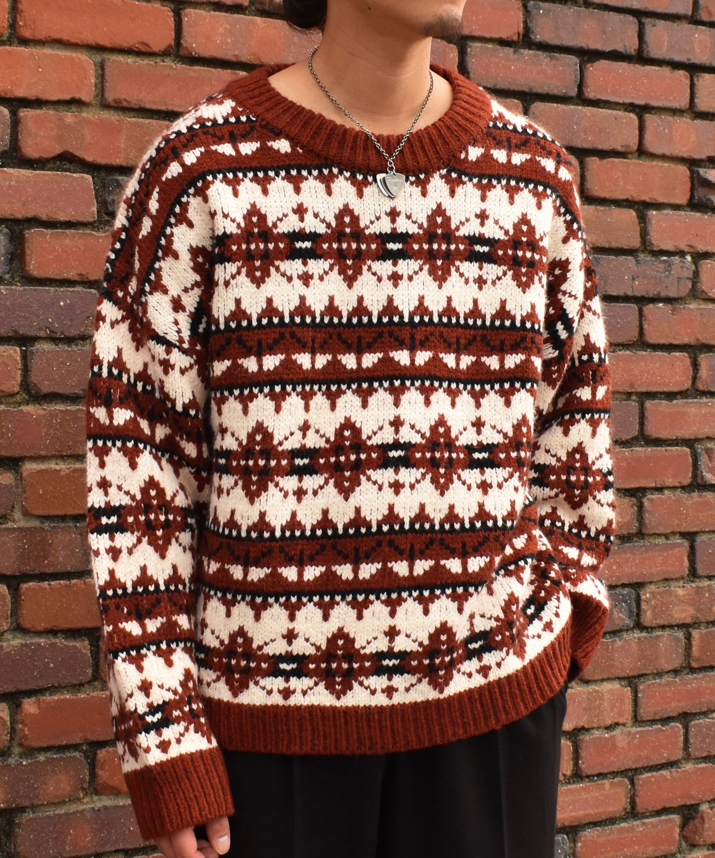 ノルディッククルーネックニット[Red]