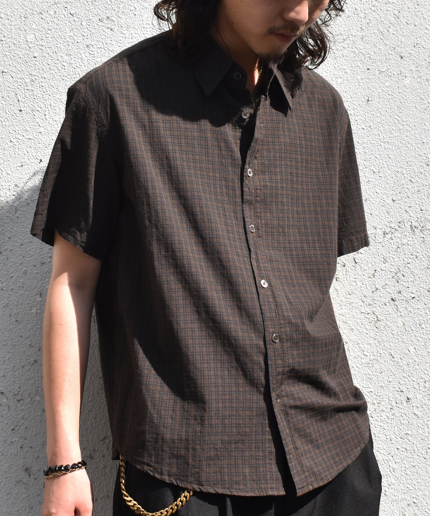 グラフチェック半袖シャツ[Brown]