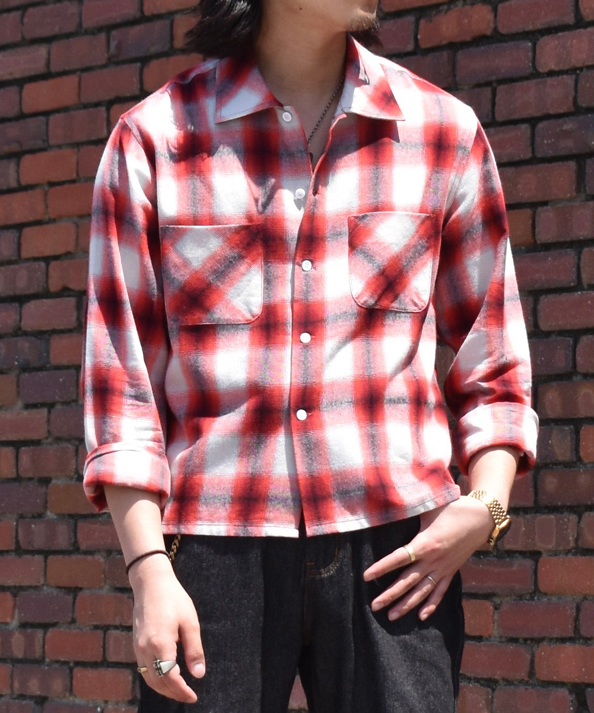 オンブレチェックシャツ[Red] – Noen