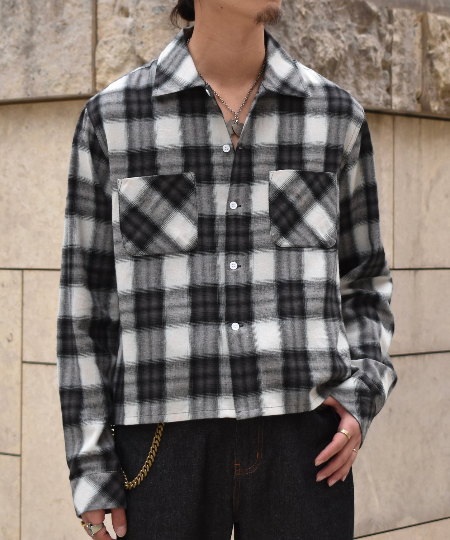 オンブレチェックシャツ[Black]