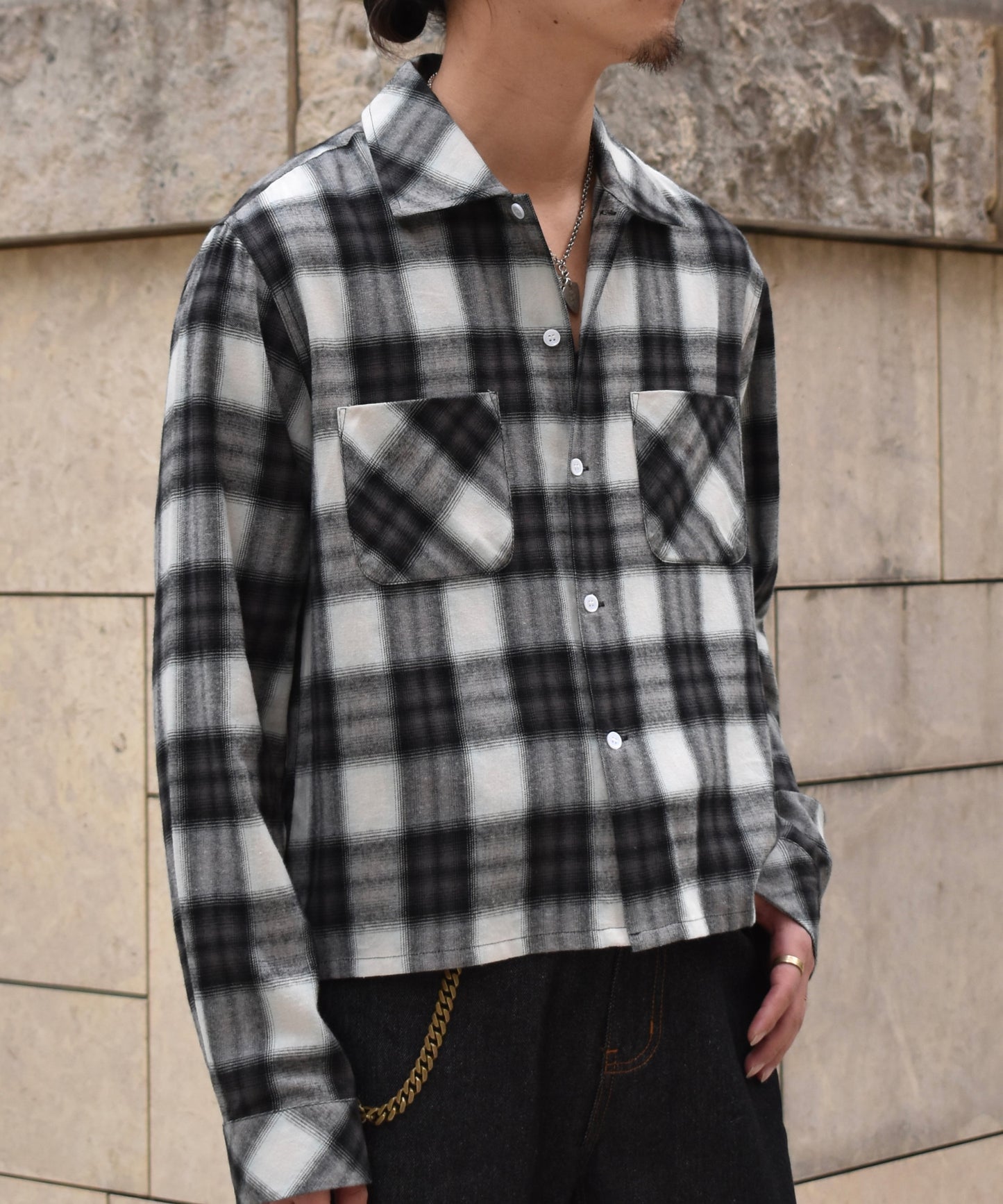 オンブレチェックシャツ[Black]