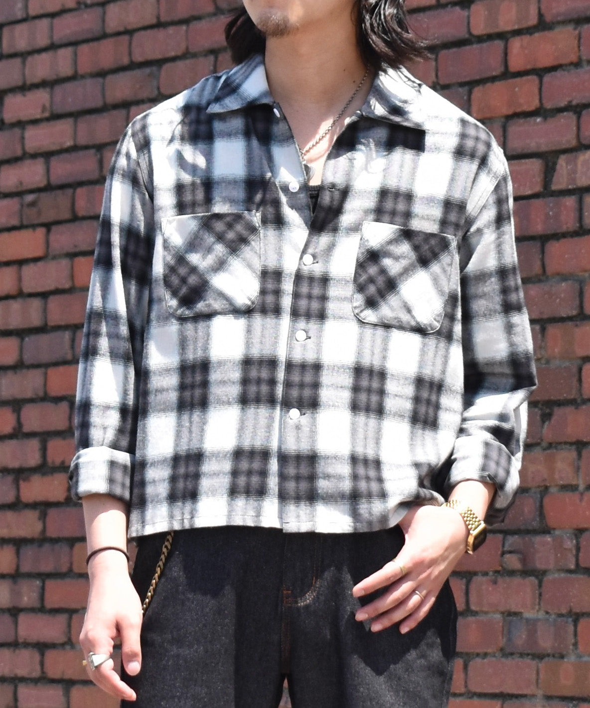 オンブレチェックシャツ[Black] – Noen