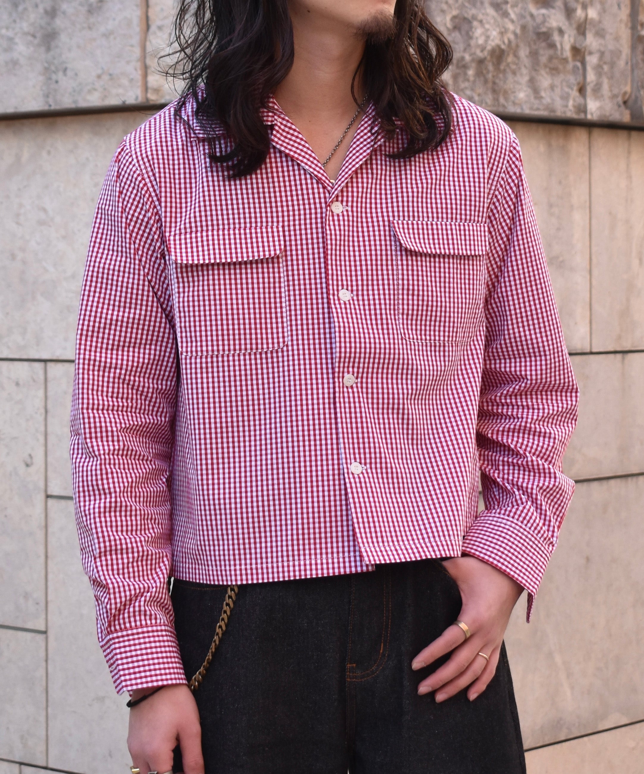 オープンカラーギンガムチェックシャツ[Red] – Noen