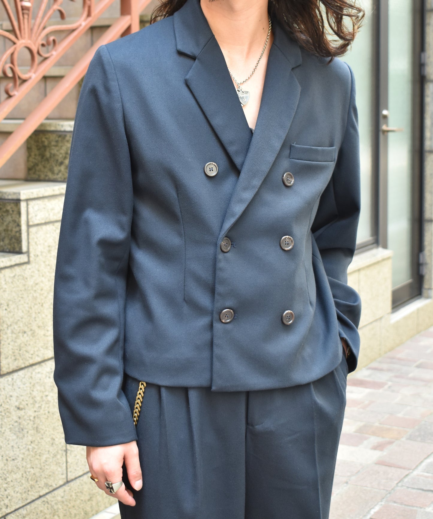 ミリタリーツイルダブルジャケット[Navy]