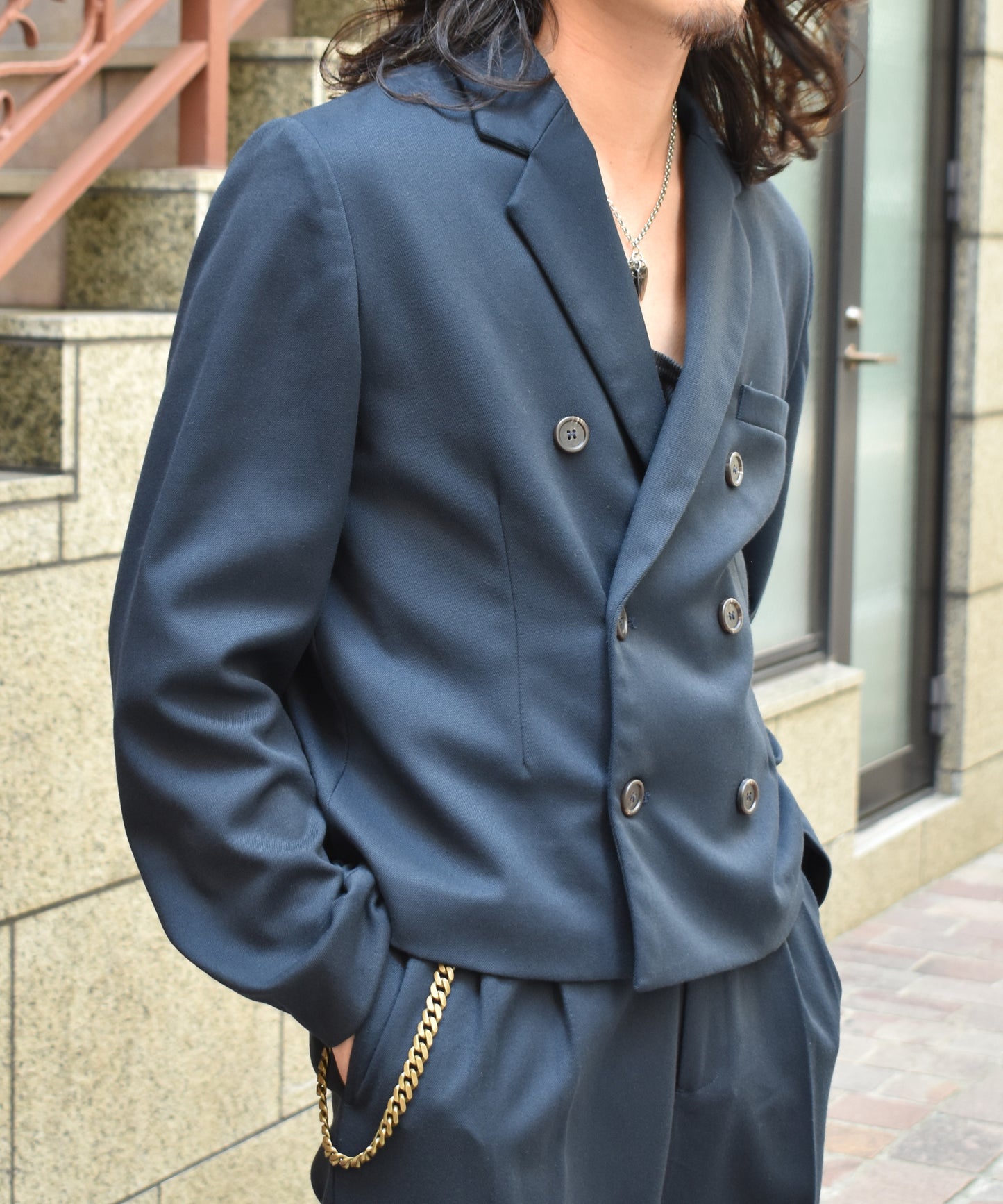 ミリタリーツイルダブルジャケット[Navy]