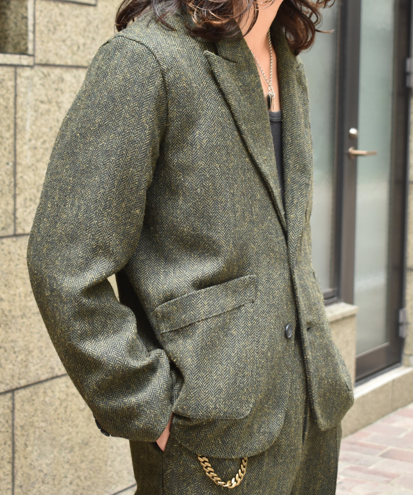 アンカーラペルツイードジャケット[Olive]