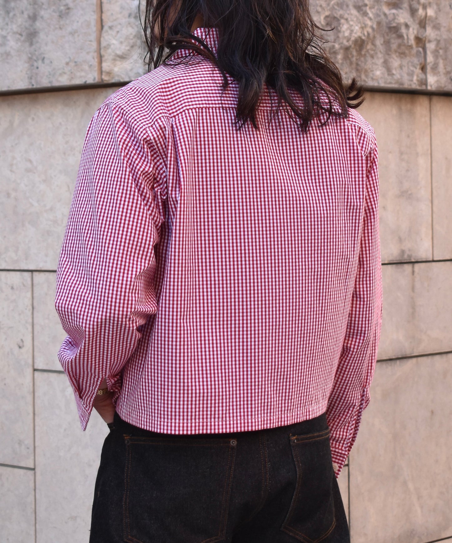 オープンカラーギンガムチェックシャツ[Red]