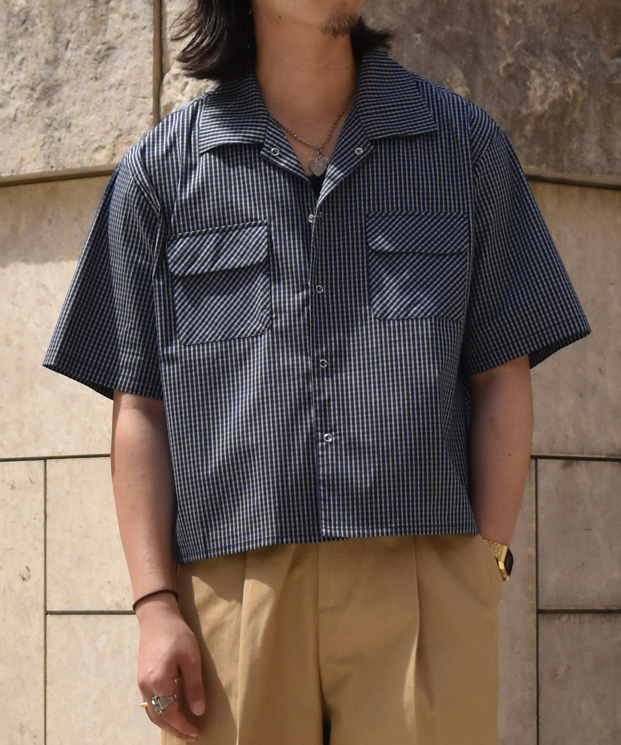 グラフチェックスナップシャツ[Navy]