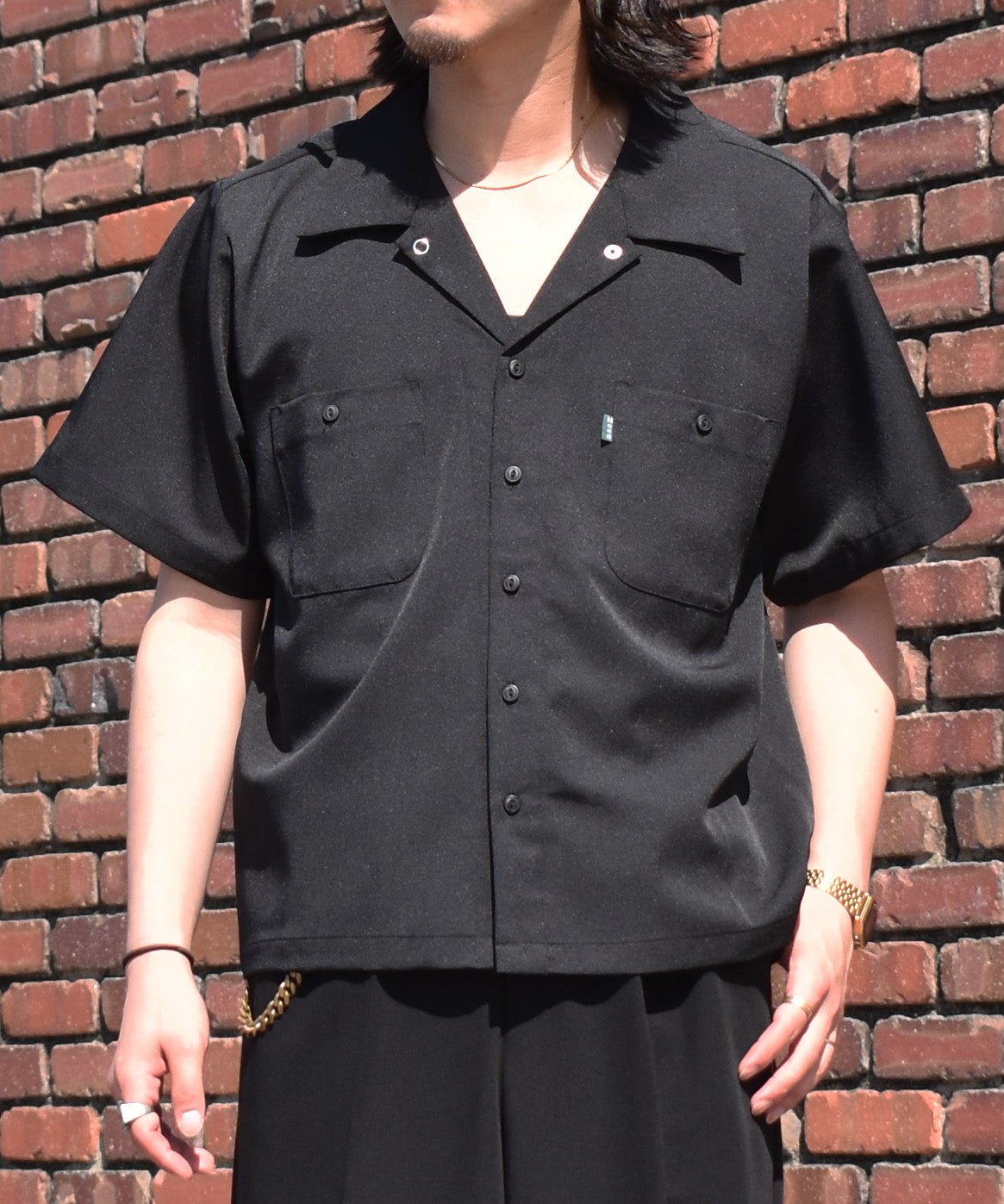 オープンカラーワークシャツ[Black]
