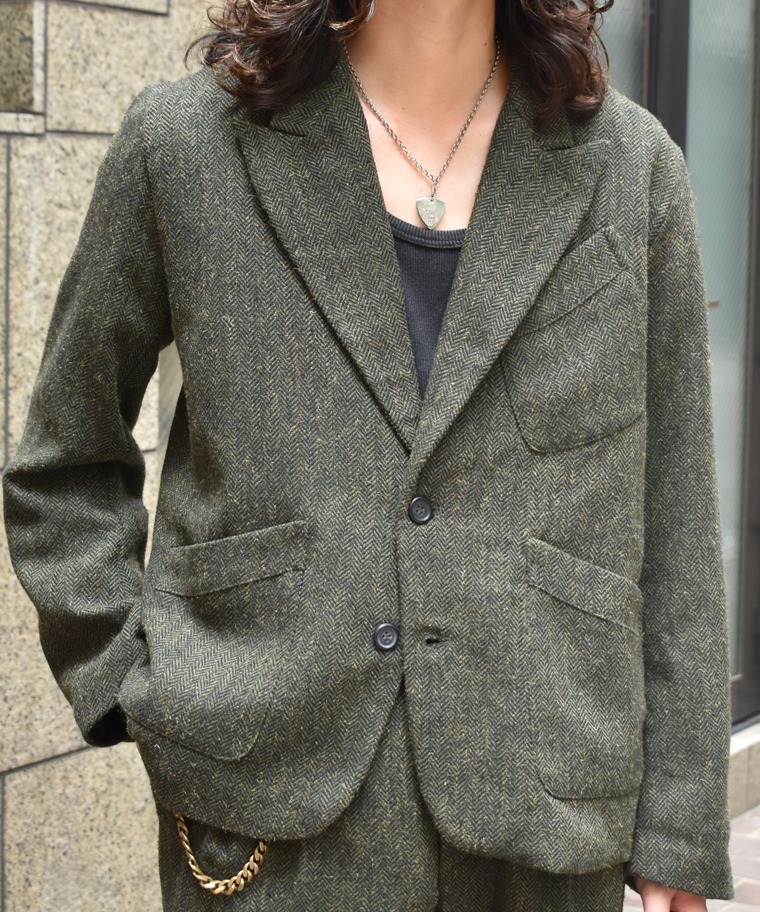 アンカーラペルツイードジャケット[Olive] – Noen