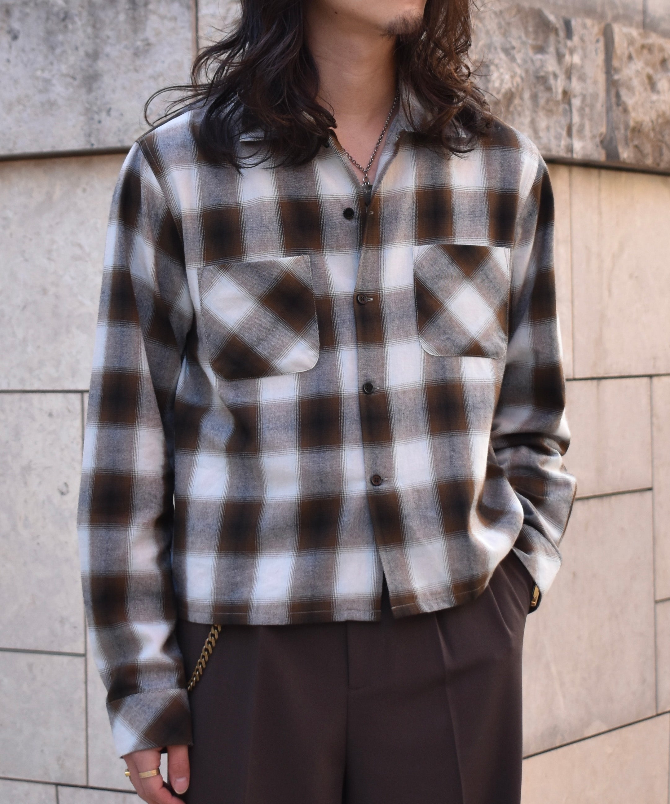 オンブレチェックシャツ[Brown] – Noen