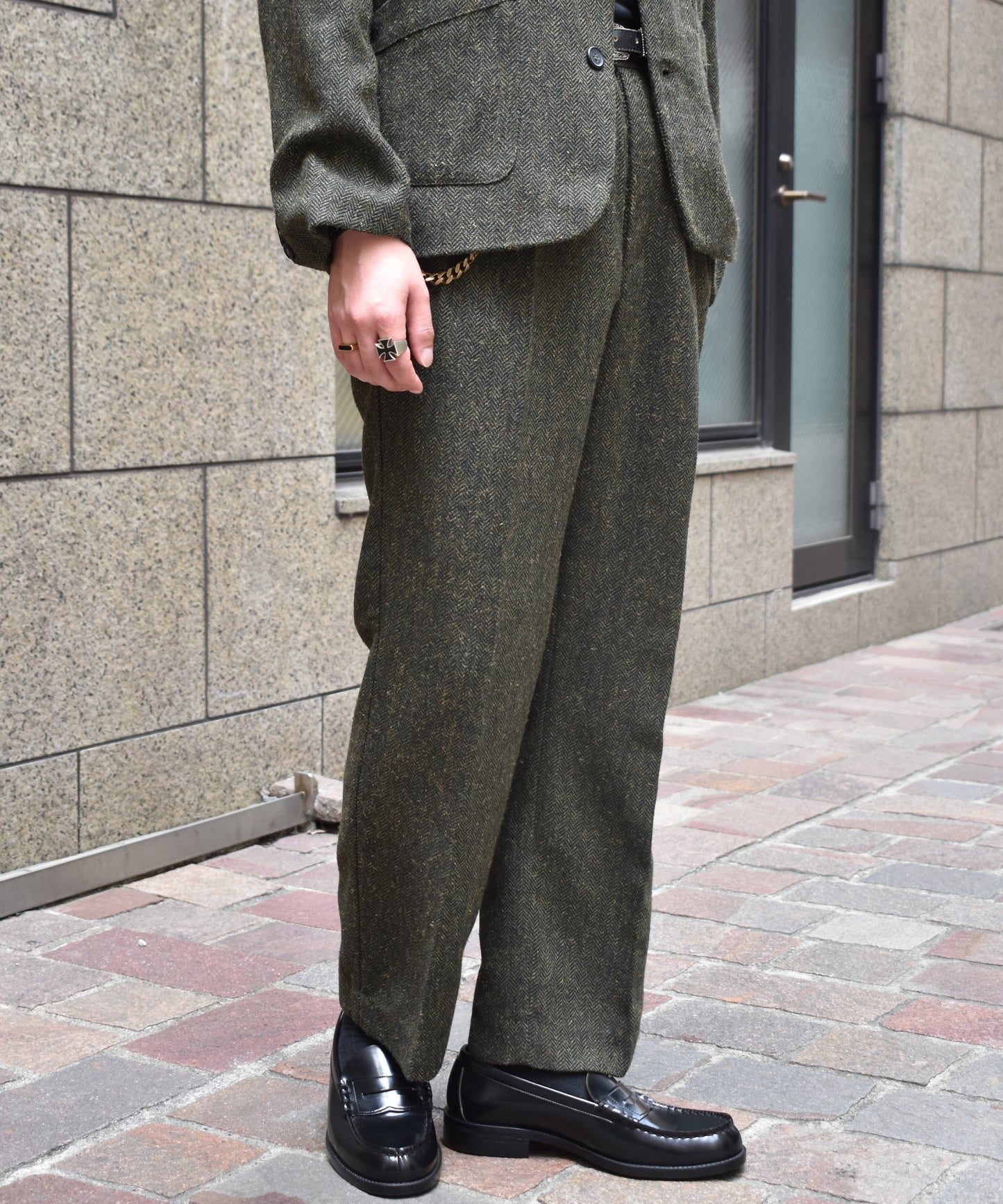 シンチバックツイードスラックス[Olive]