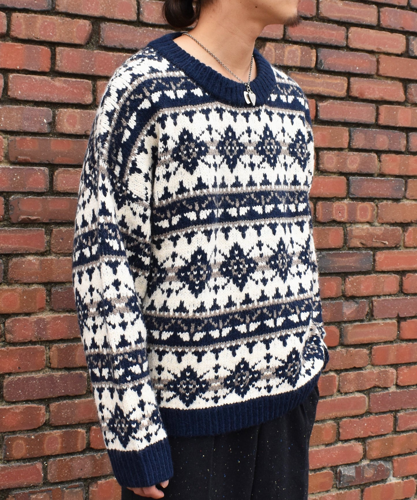 ノルディッククルーネックニット[Navy]