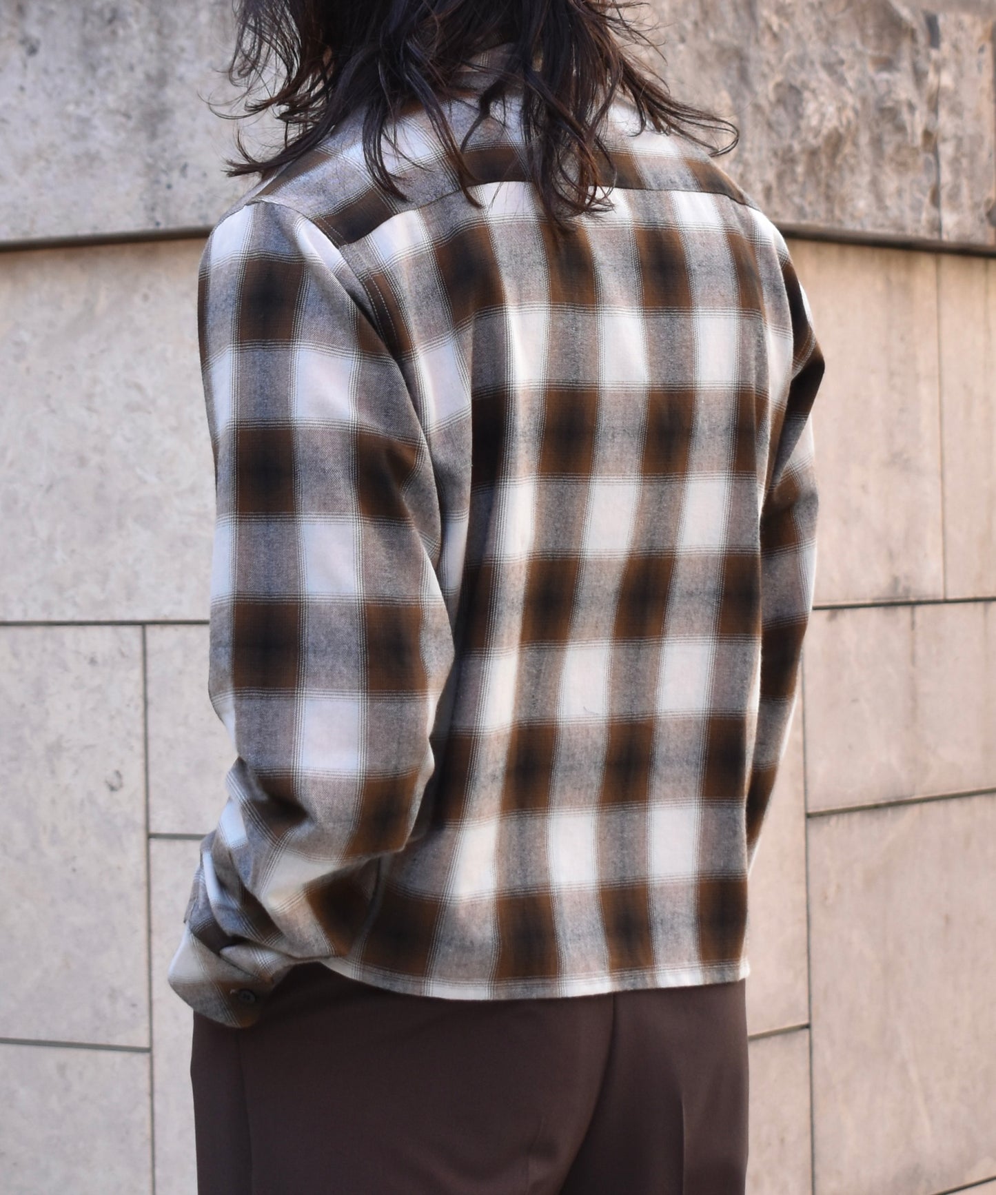 オンブレチェックシャツ[Brown]