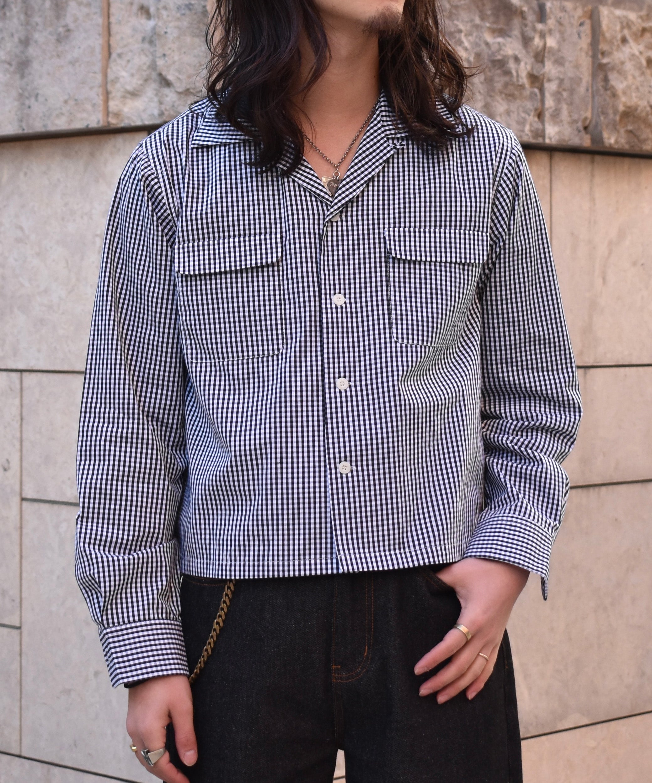 オープンカラーギンガムチェックシャツ[Black] – Noen