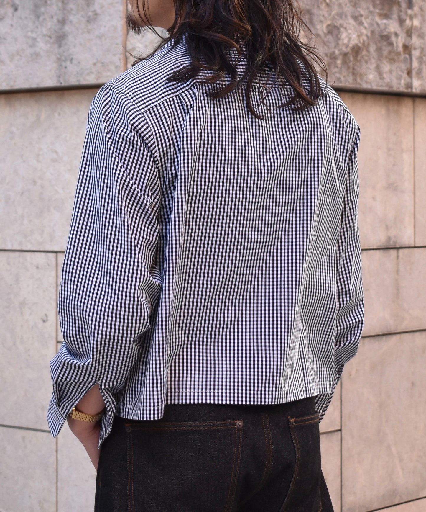 オープンカラーギンガムチェックシャツ[Black]