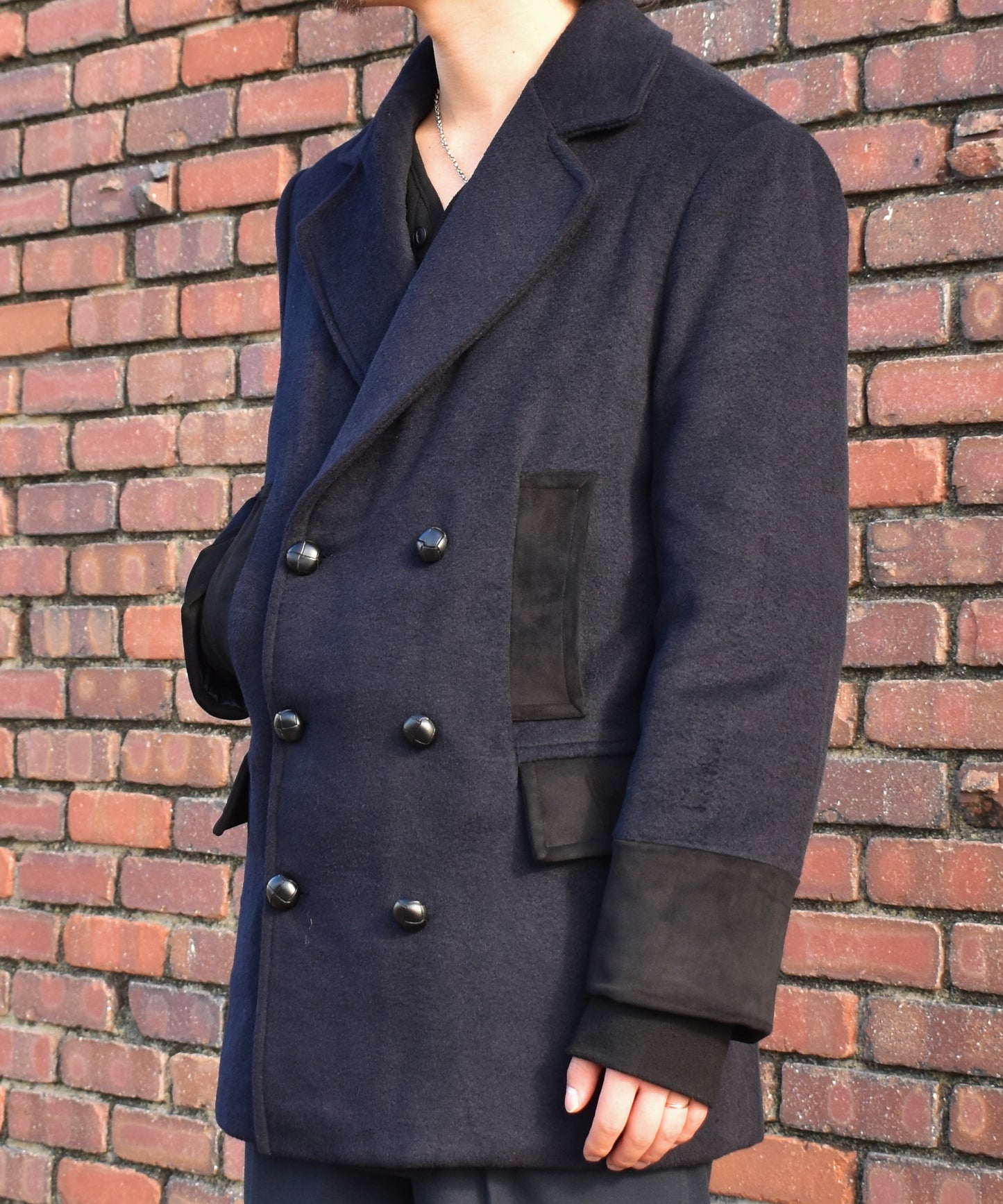 スエードデザインメルトンPコート[Navy]