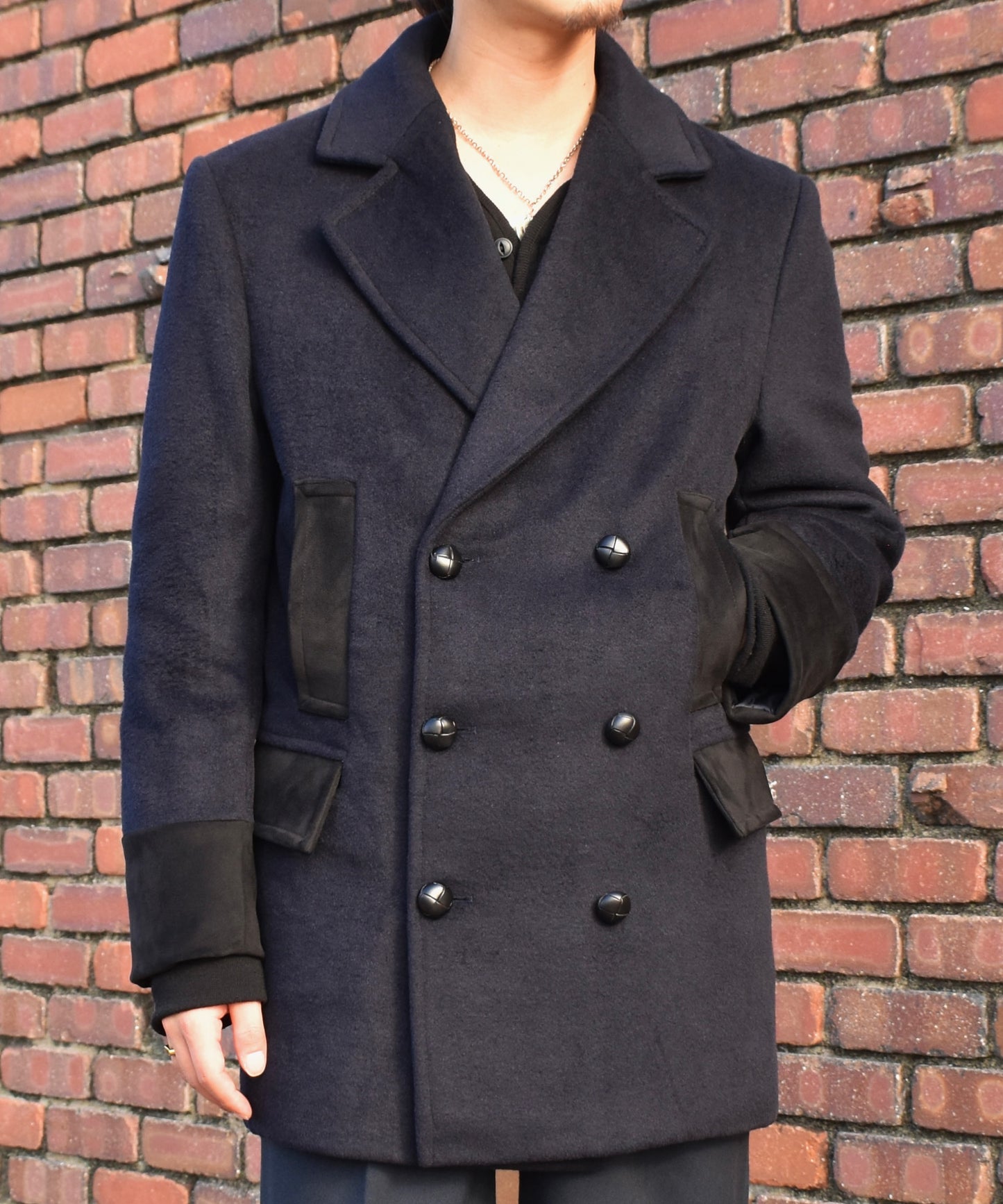 スエードデザインメルトンPコート[Navy]