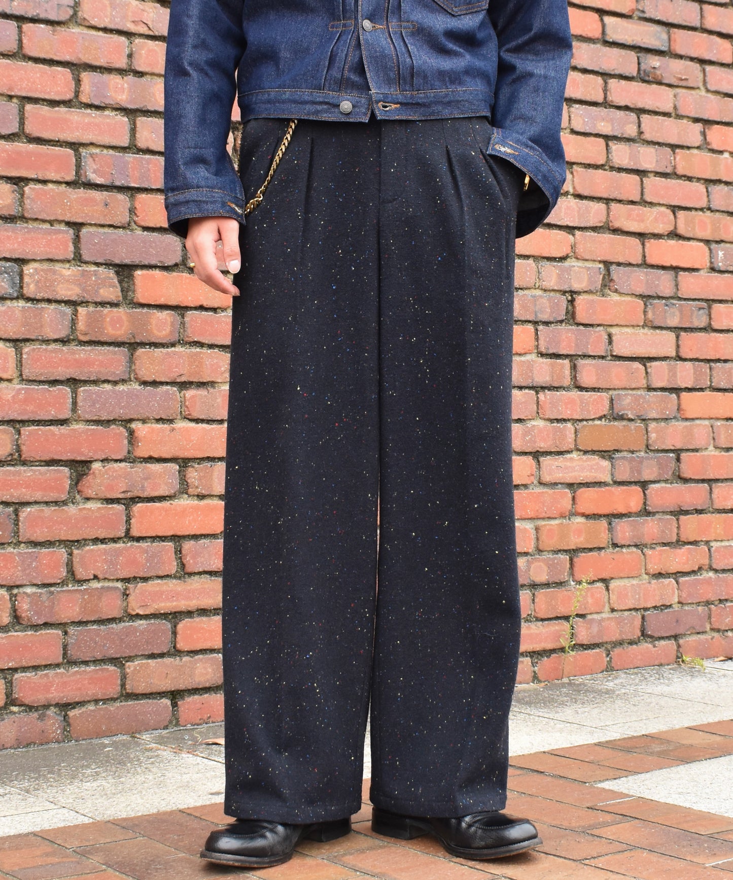 カラーネップタックワイドパンツ[Dark Navy]