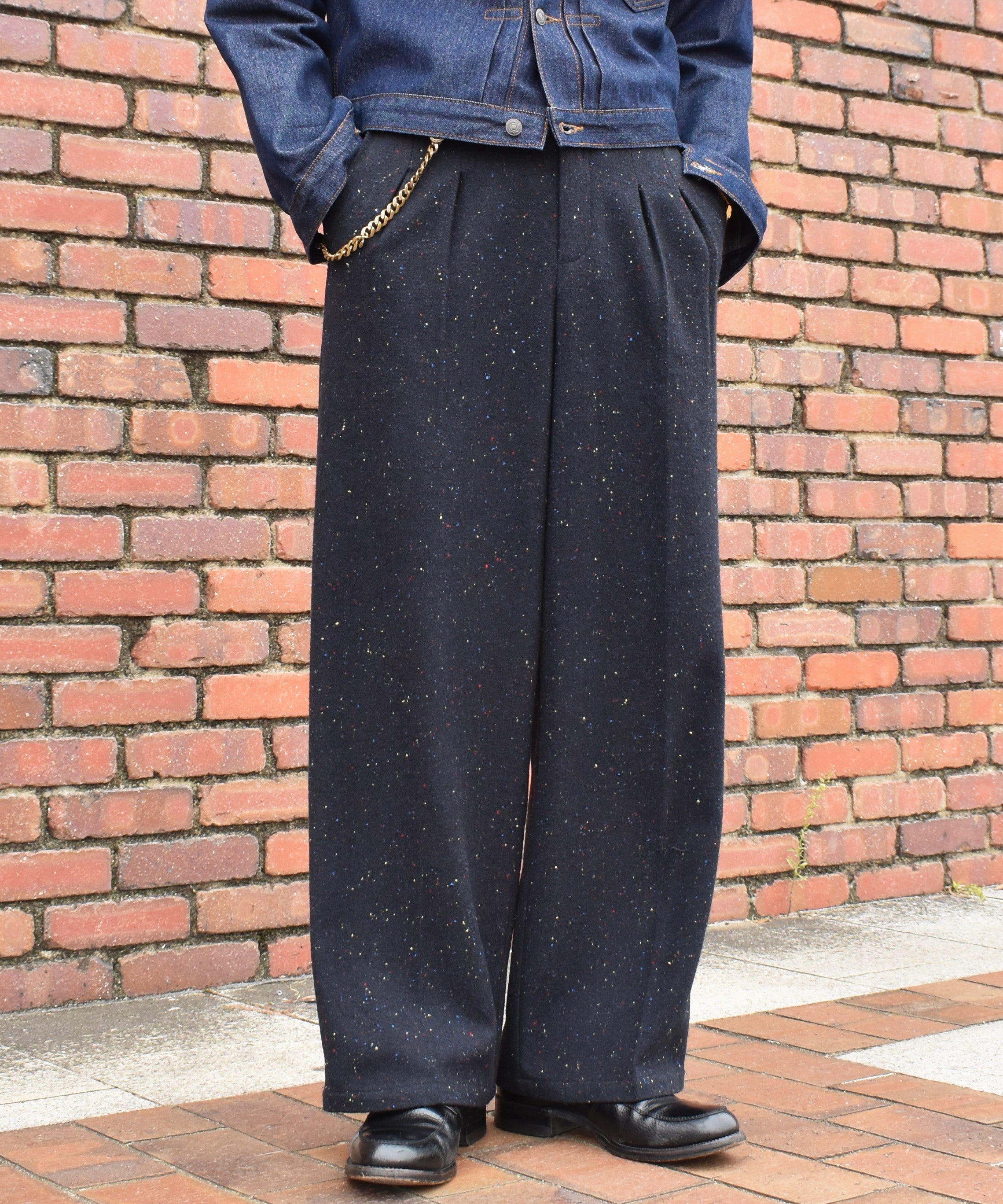カラーネップタックワイドパンツ[Dark Navy] – Noen