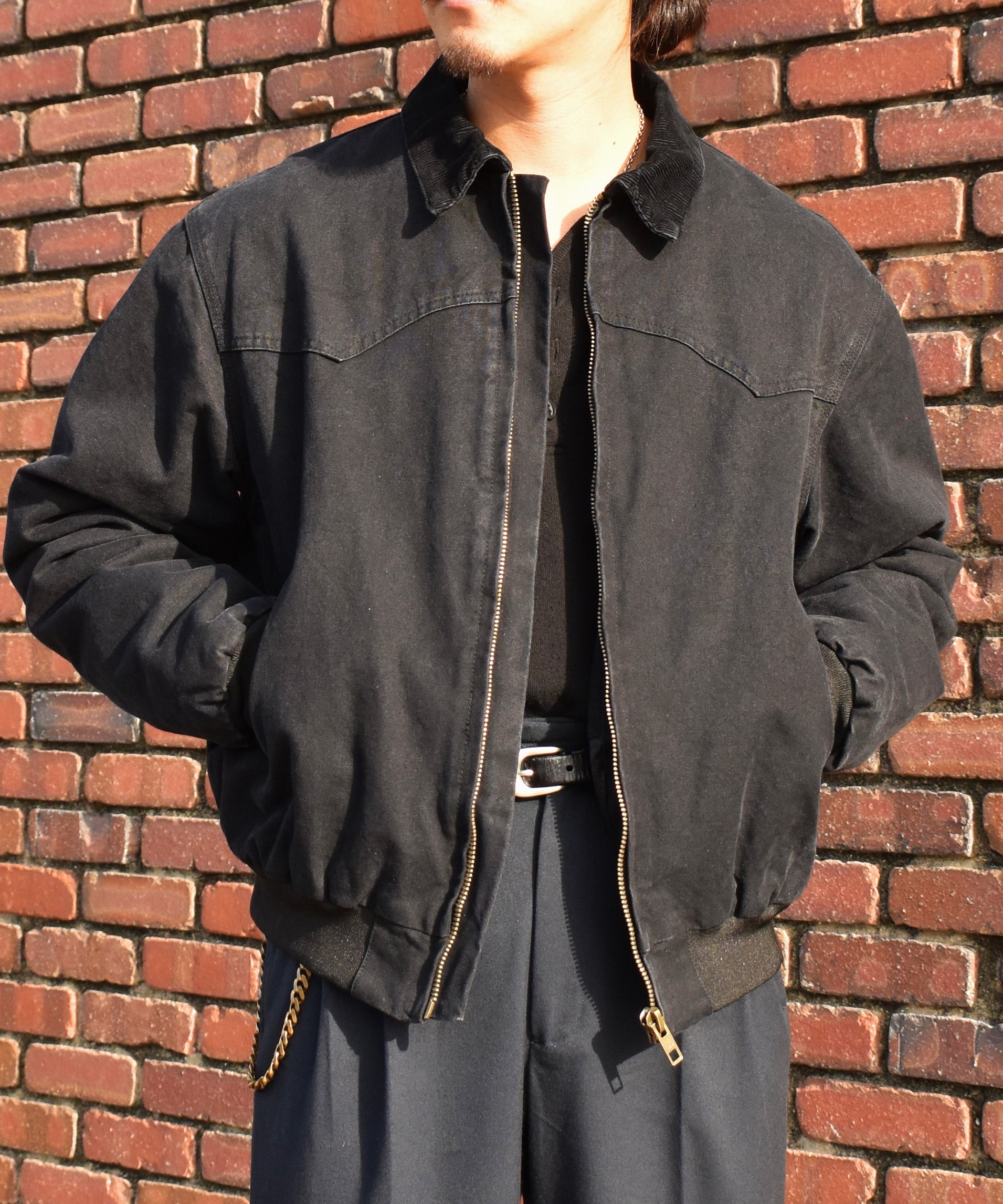 コーデュロイ襟ジップワークブルゾン[Black] – Noen