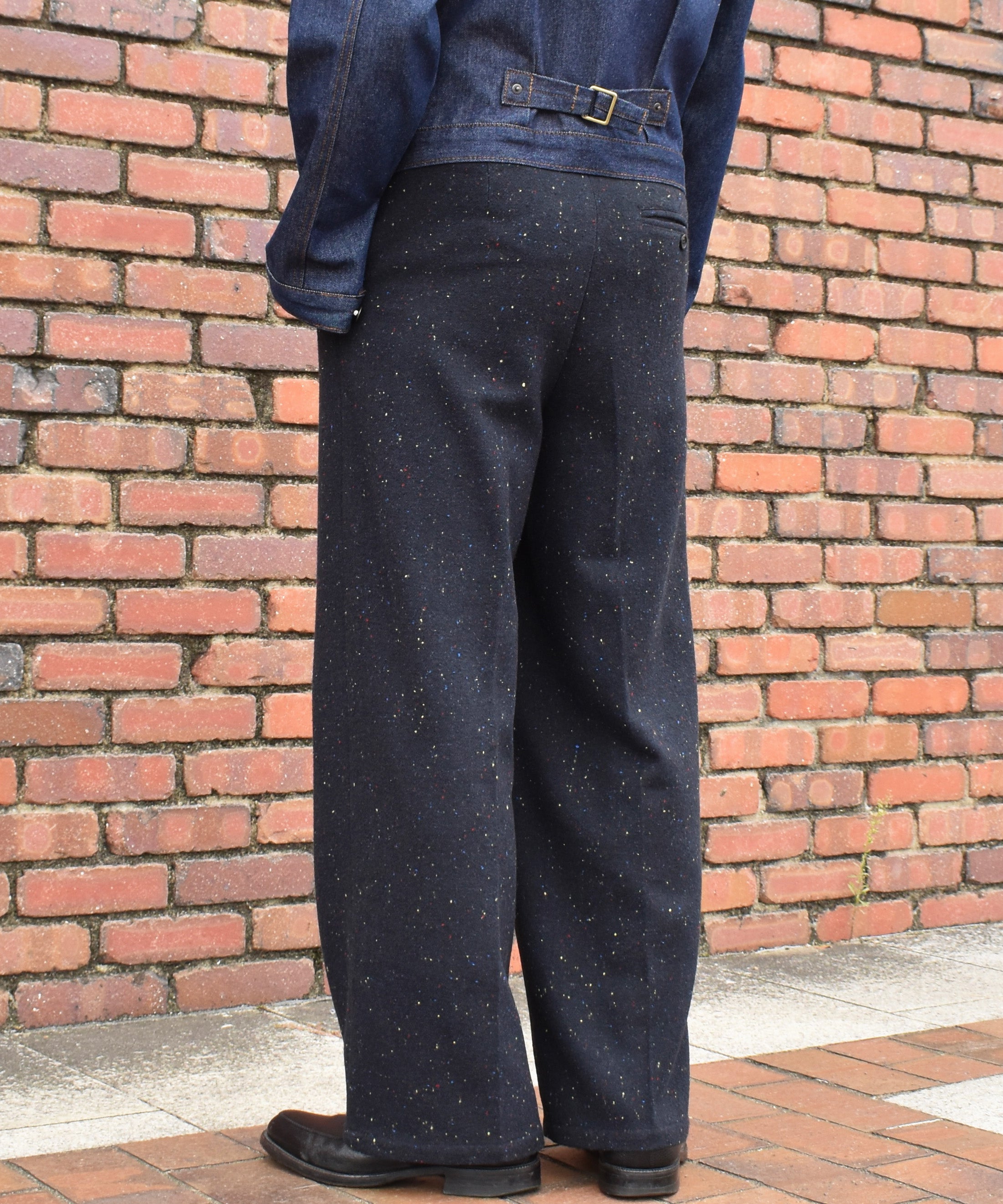 【希少タイプ】 90s フランス製 カラーネップ ウール ワイドスラックス カラーネップタックワイドパンツ[Dark Navy] – Noen
