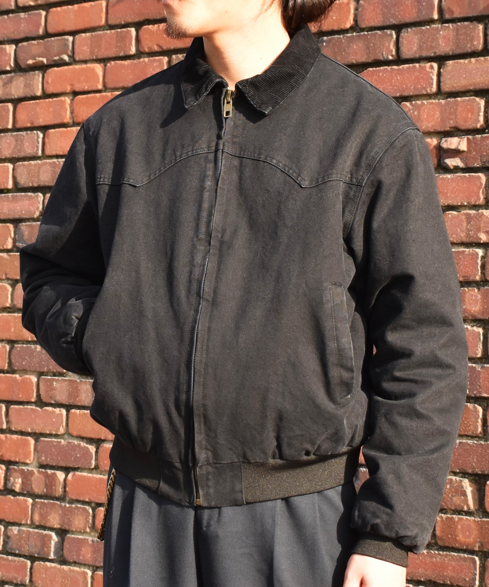 コーデュロイ襟ジップワークブルゾン[Black] – Noen