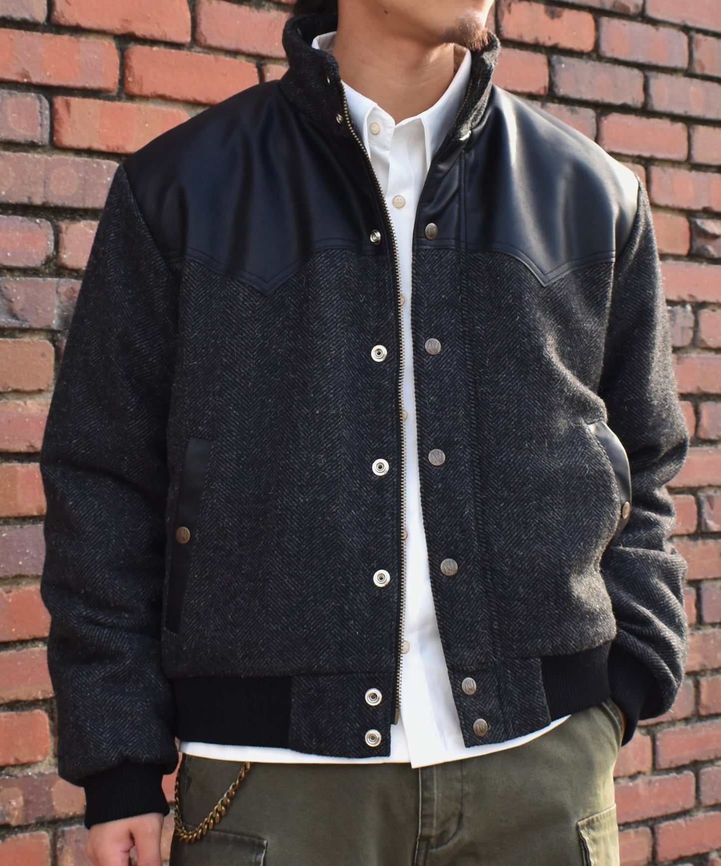 レザーヨーク中綿ツイードジャケット[Black]